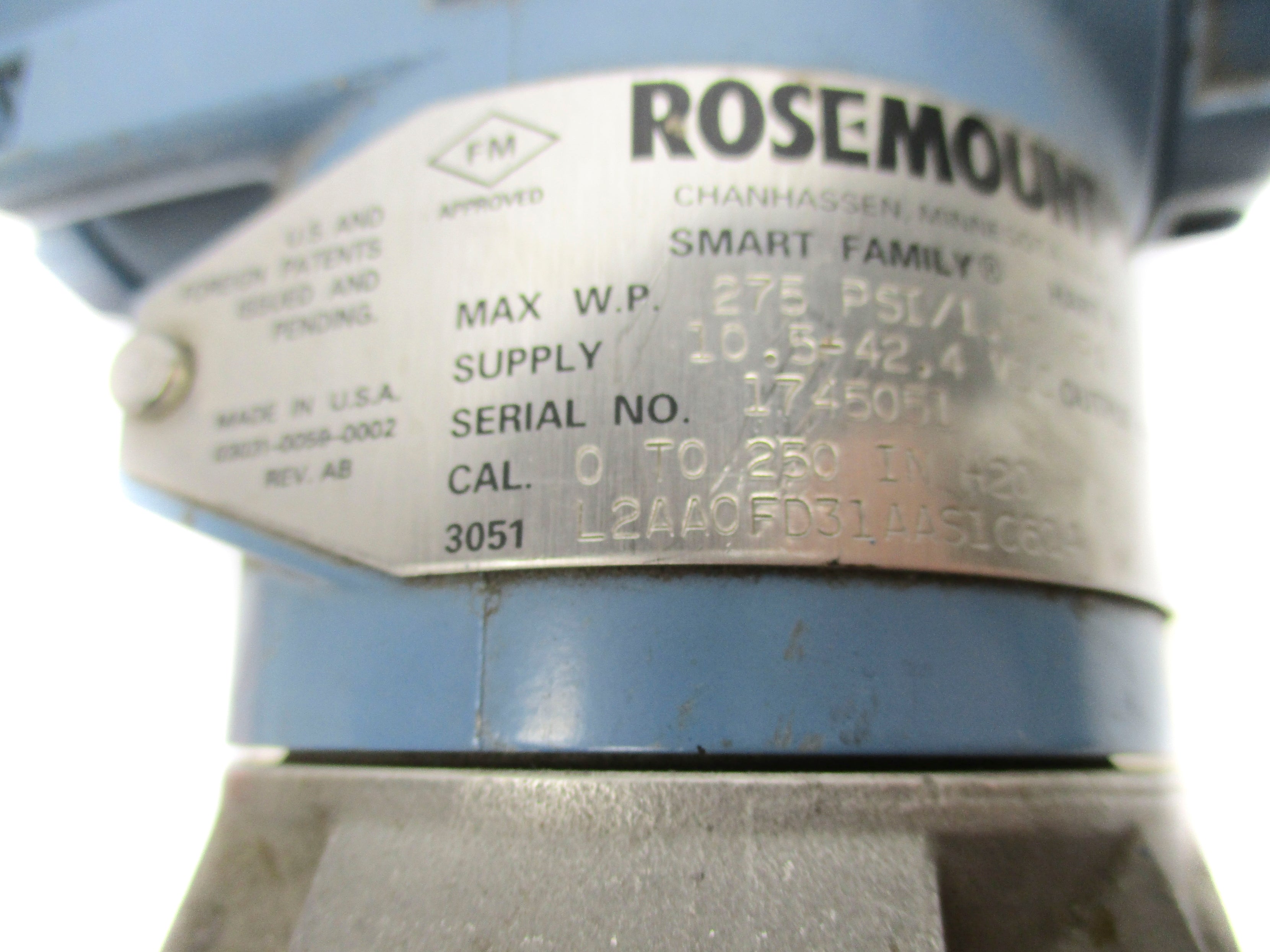ROSEMOUNT 3051L2AA0FD31AAS1C6Q4 275PSI UNMP