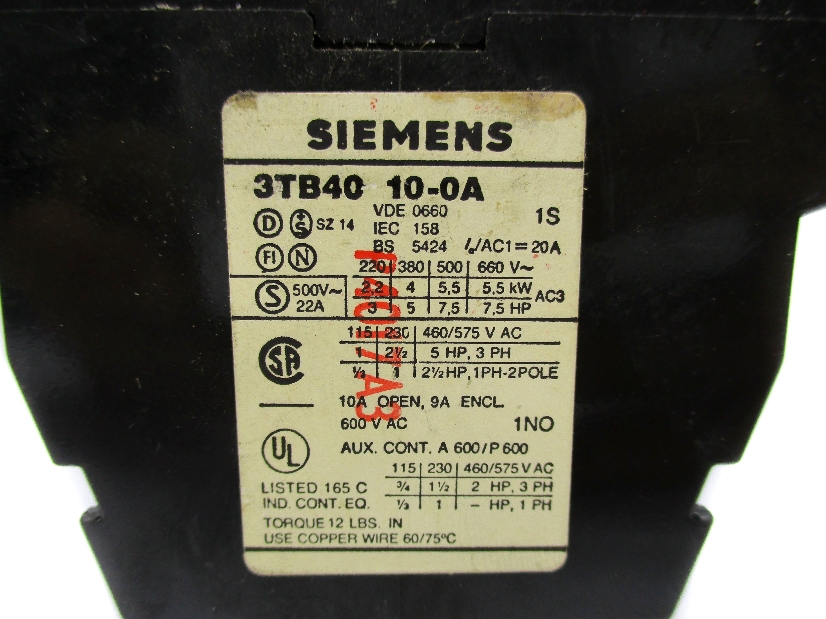 SIEMENS 3TB4010-0A 110V UNMP