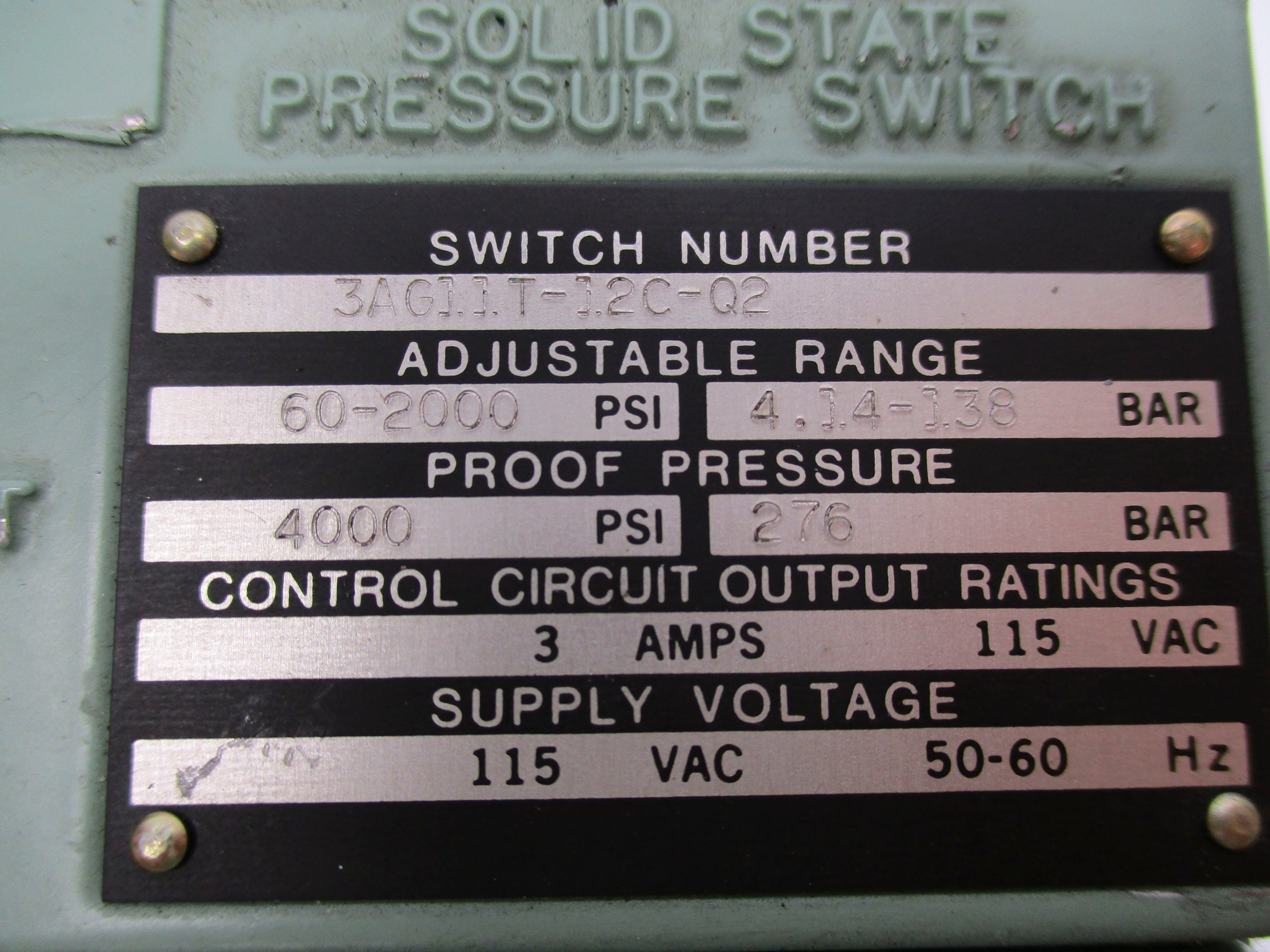 BARKSDALE 3AG11T-12C-Q2 115VAC 3A 4000PSI UNMP