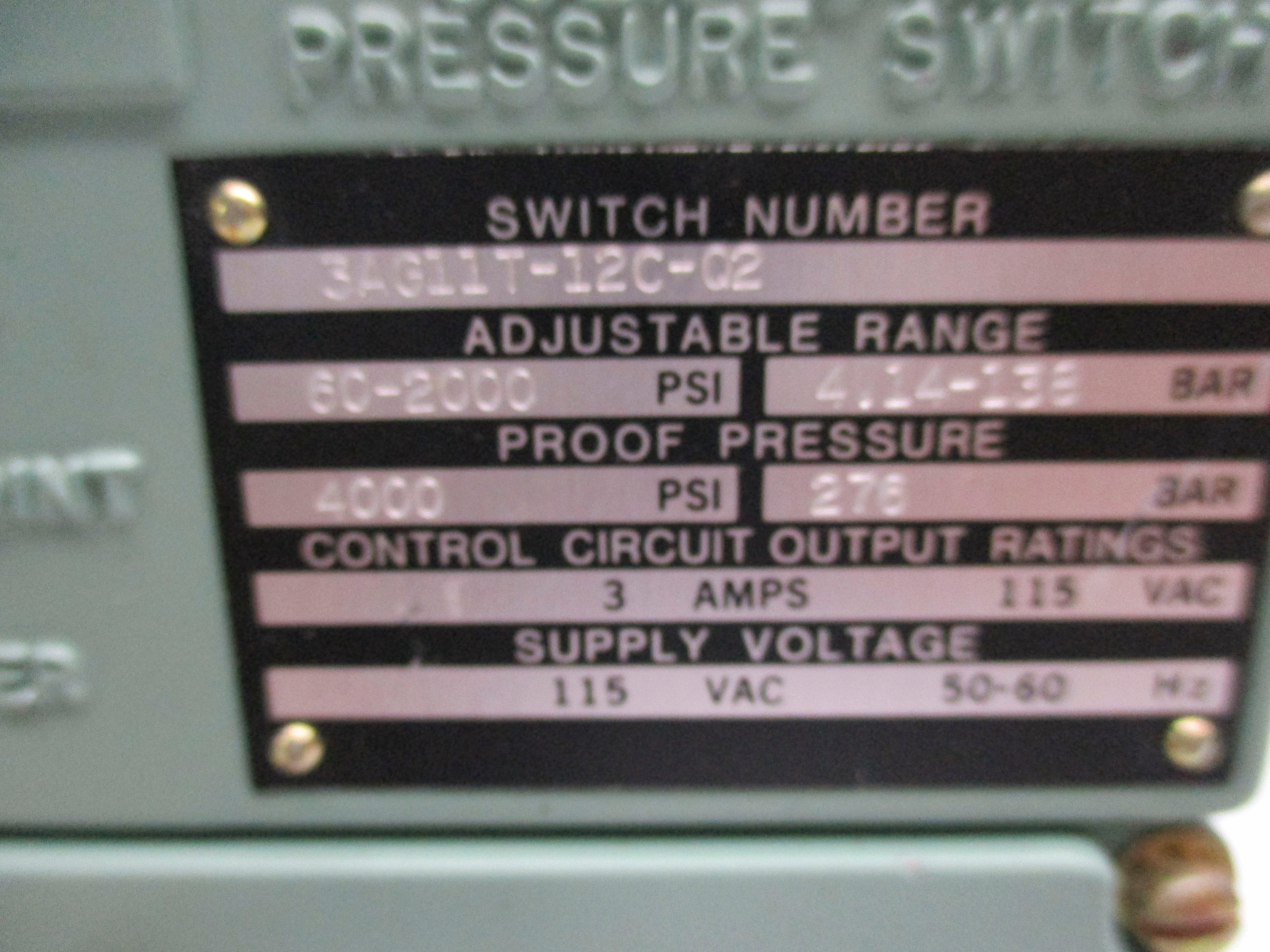 BARKSDALE 3AG11T-12C-Q2 115VAC 3A 4000PSI NSNP