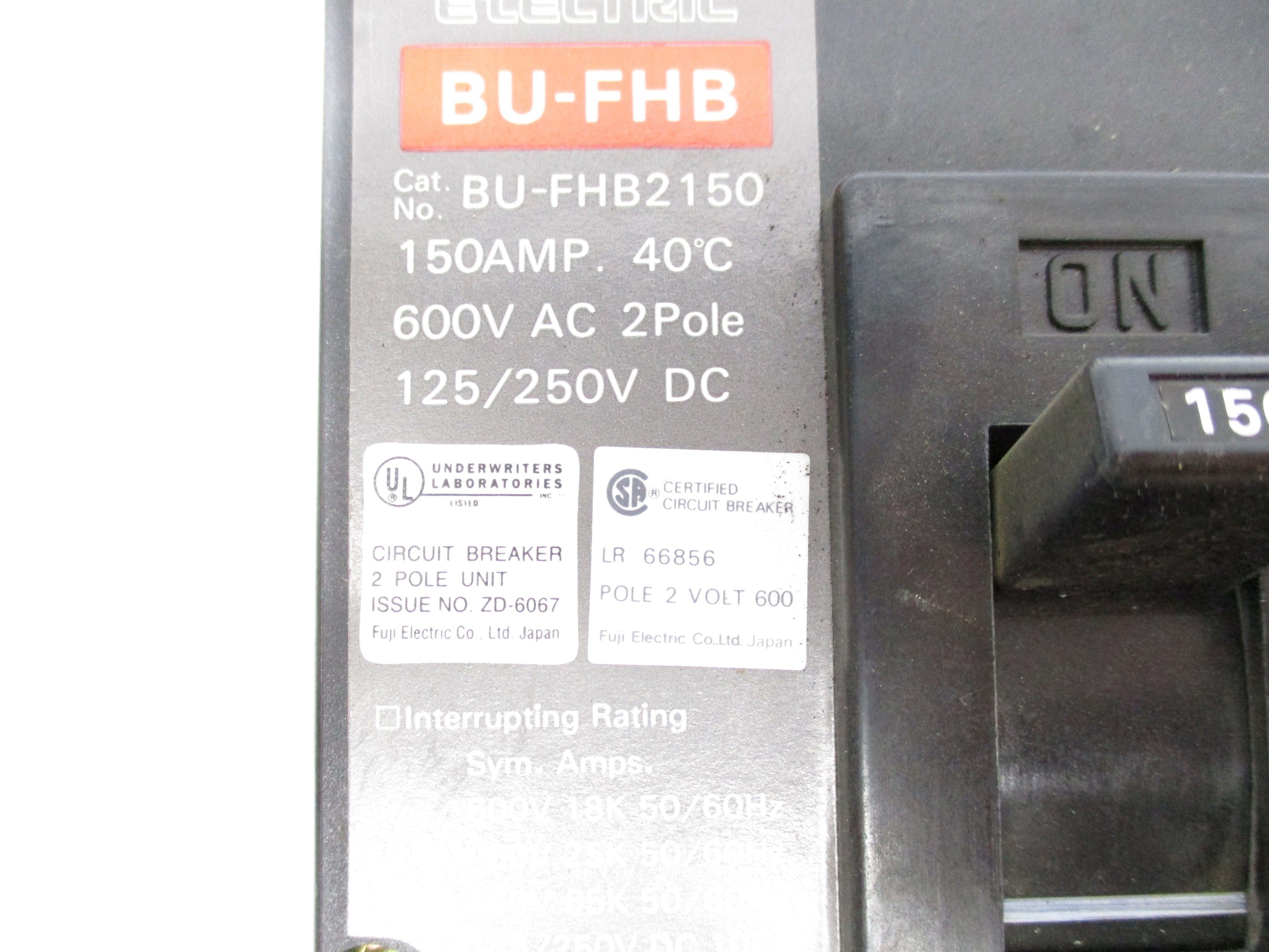 FUJI ELECTRIC BU-FHB2150 150A 600VAC 125/250VDC UNMP