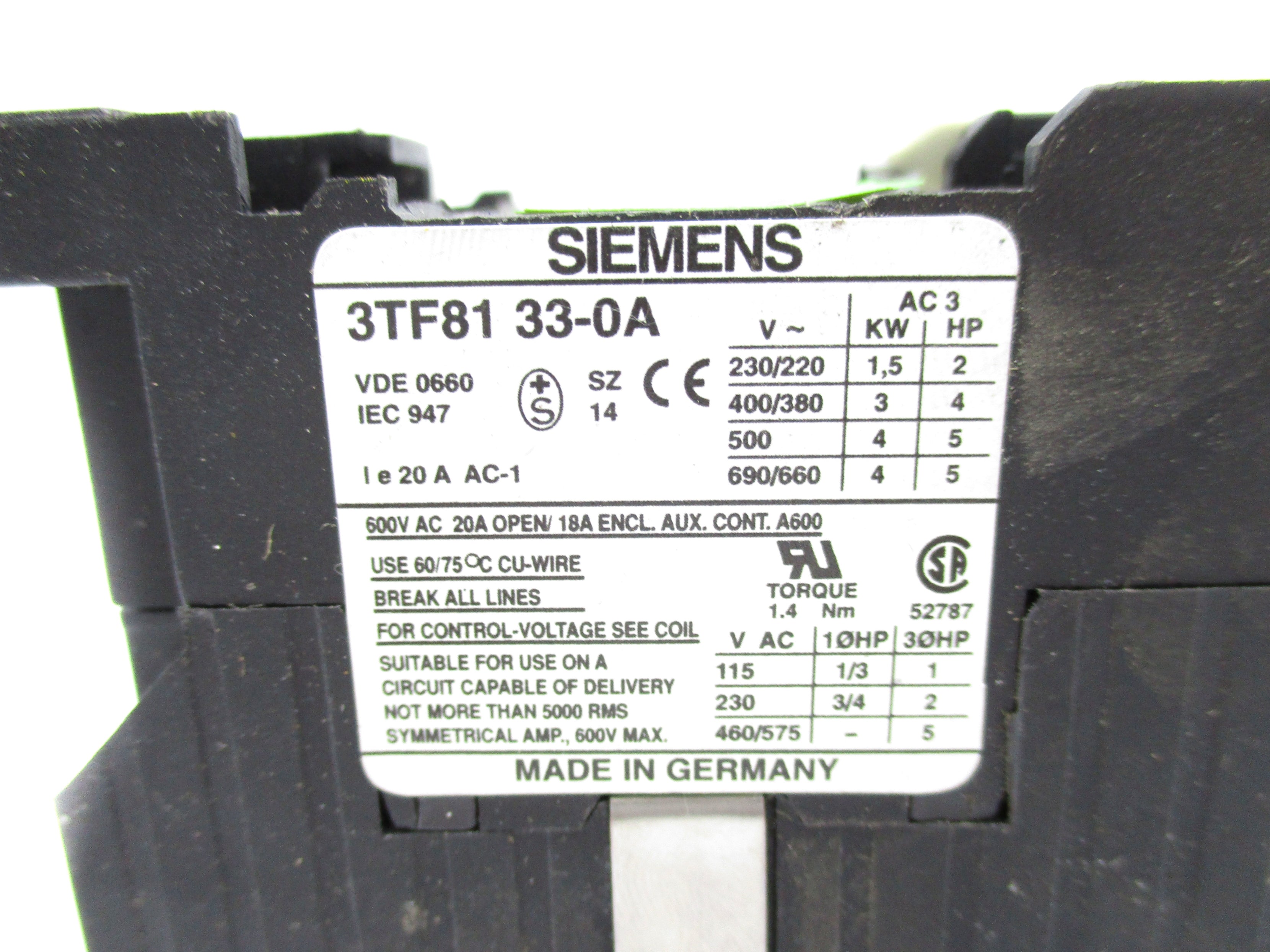 SIEMENS 3TF8133-0A 110V UNMP