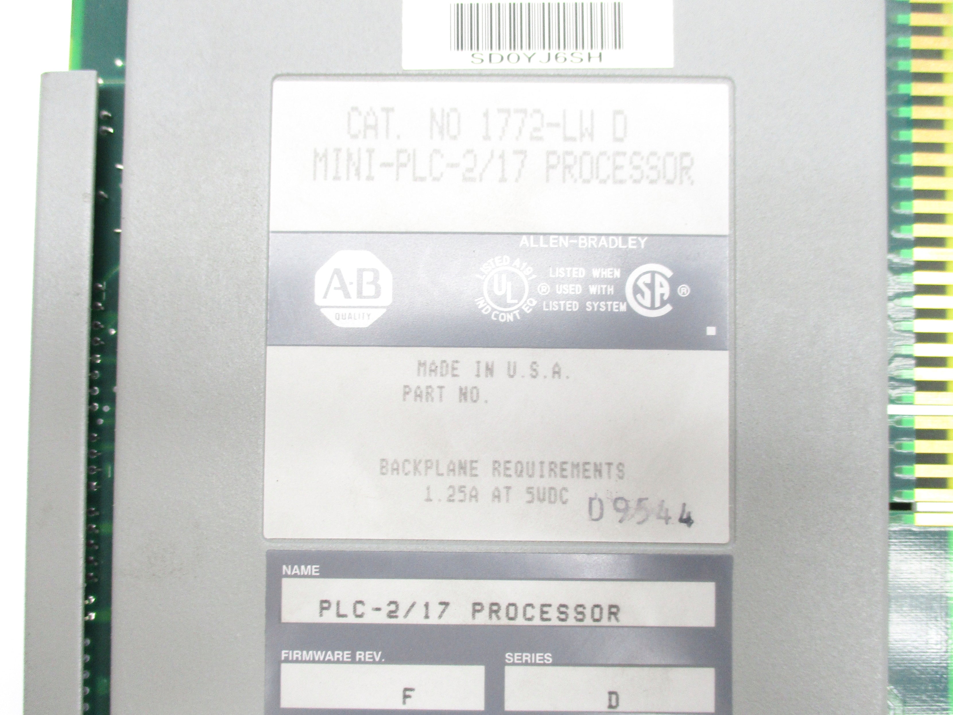 ALLEN BRADLEY 1772-LW SER. D F/W F 5VDC 1.25A (NO KEY) UNMP