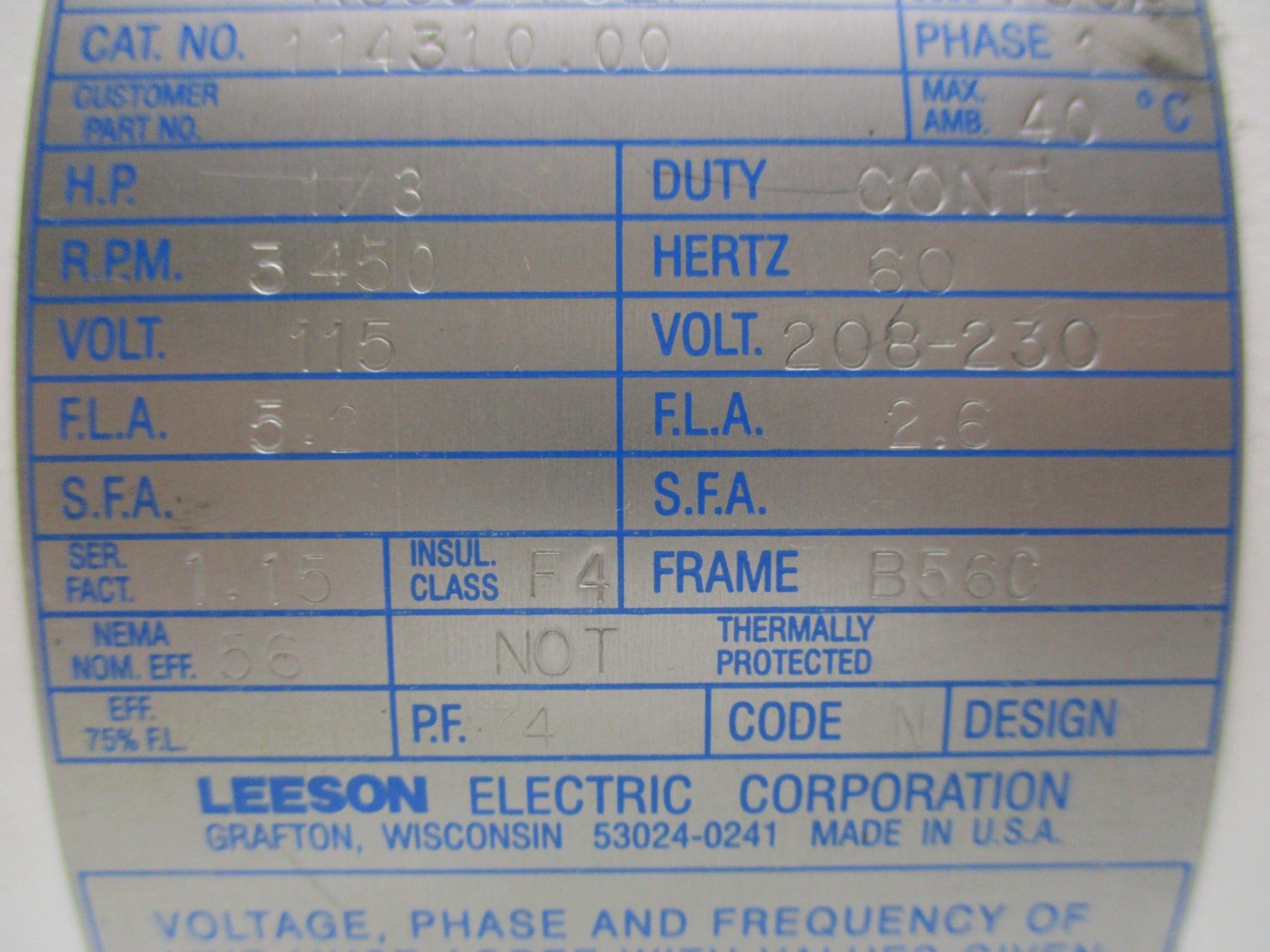 LEESON ELECTRIC 114310.00 UNMP
