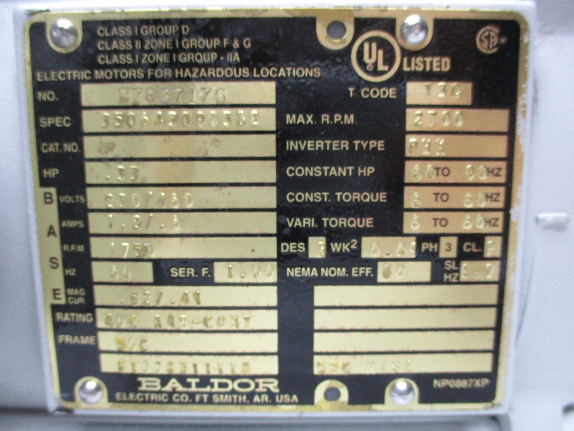 BALDOR ELECTRIC BZ837176 UNMP