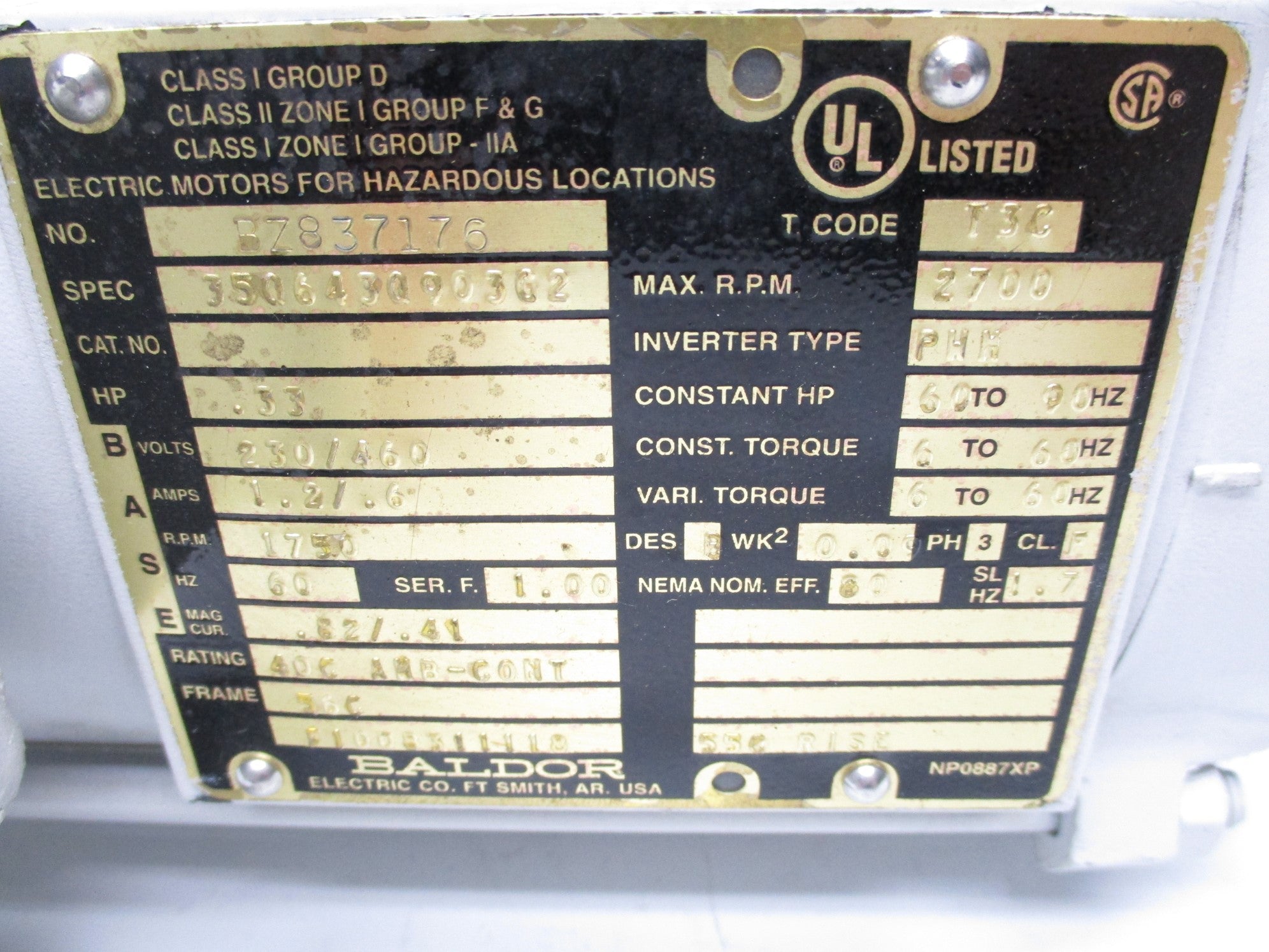 BALDOR ELECTRIC BZ837176 UNMP