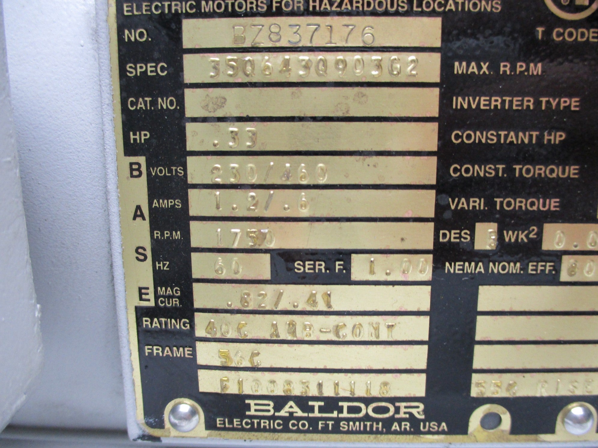 BALDOR ELECTRIC BZ837176 UNMP