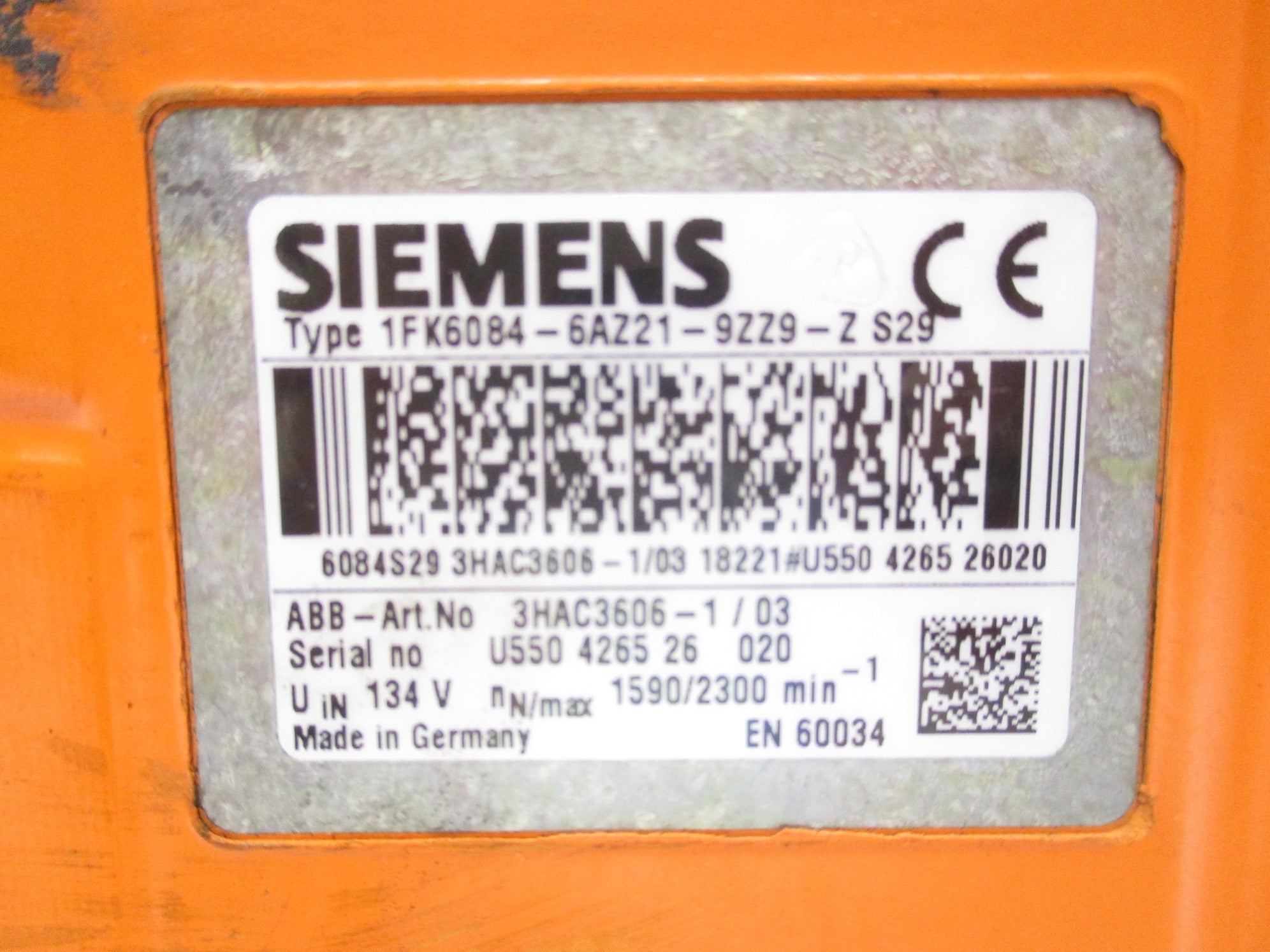 SIEMENS 1FK6084-6AZ21-9ZZ9-ZS29 UNMP