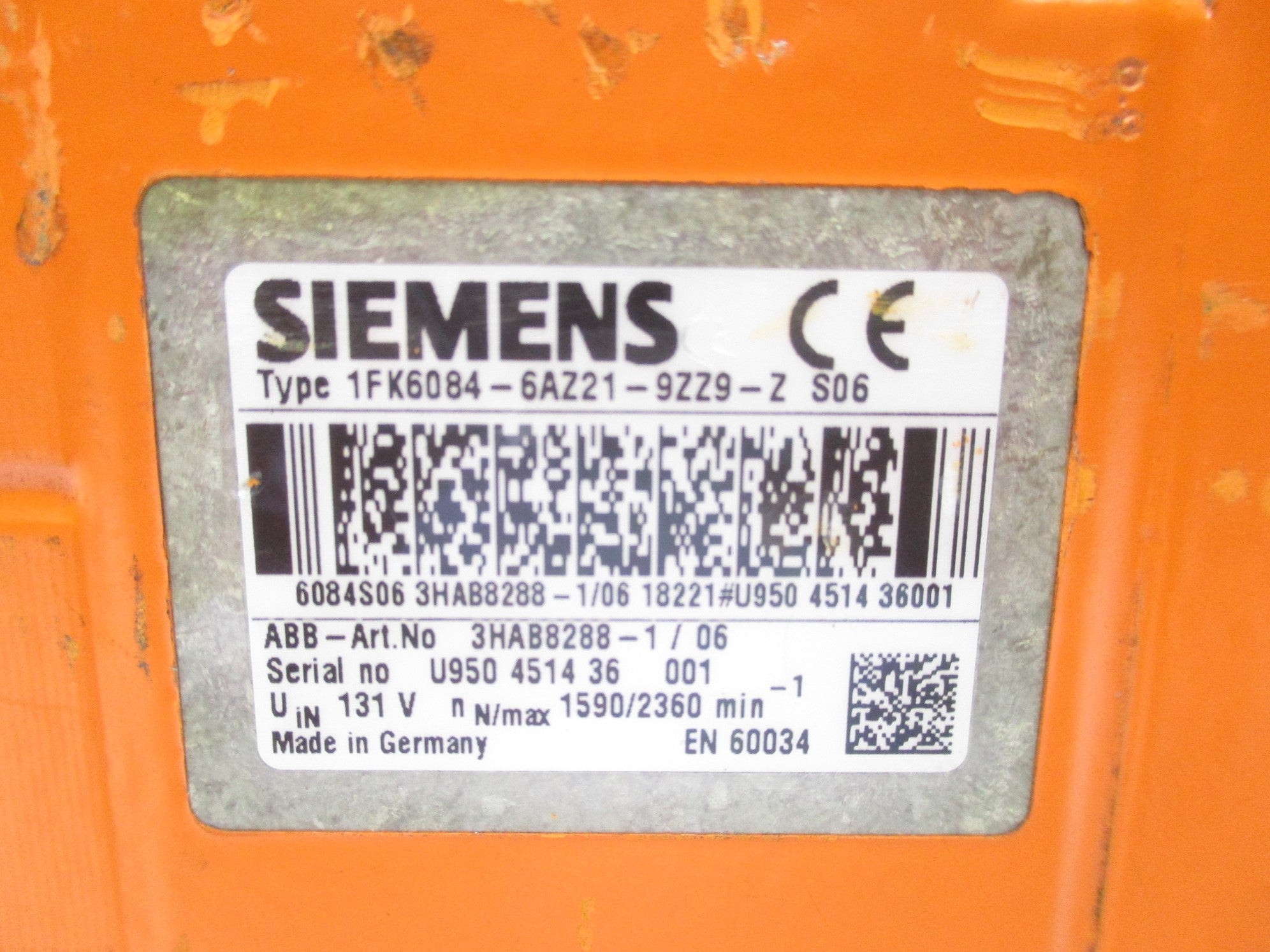 SIEMENS 1FK6084-6AZ21-9ZZ9-ZS06 UNMP