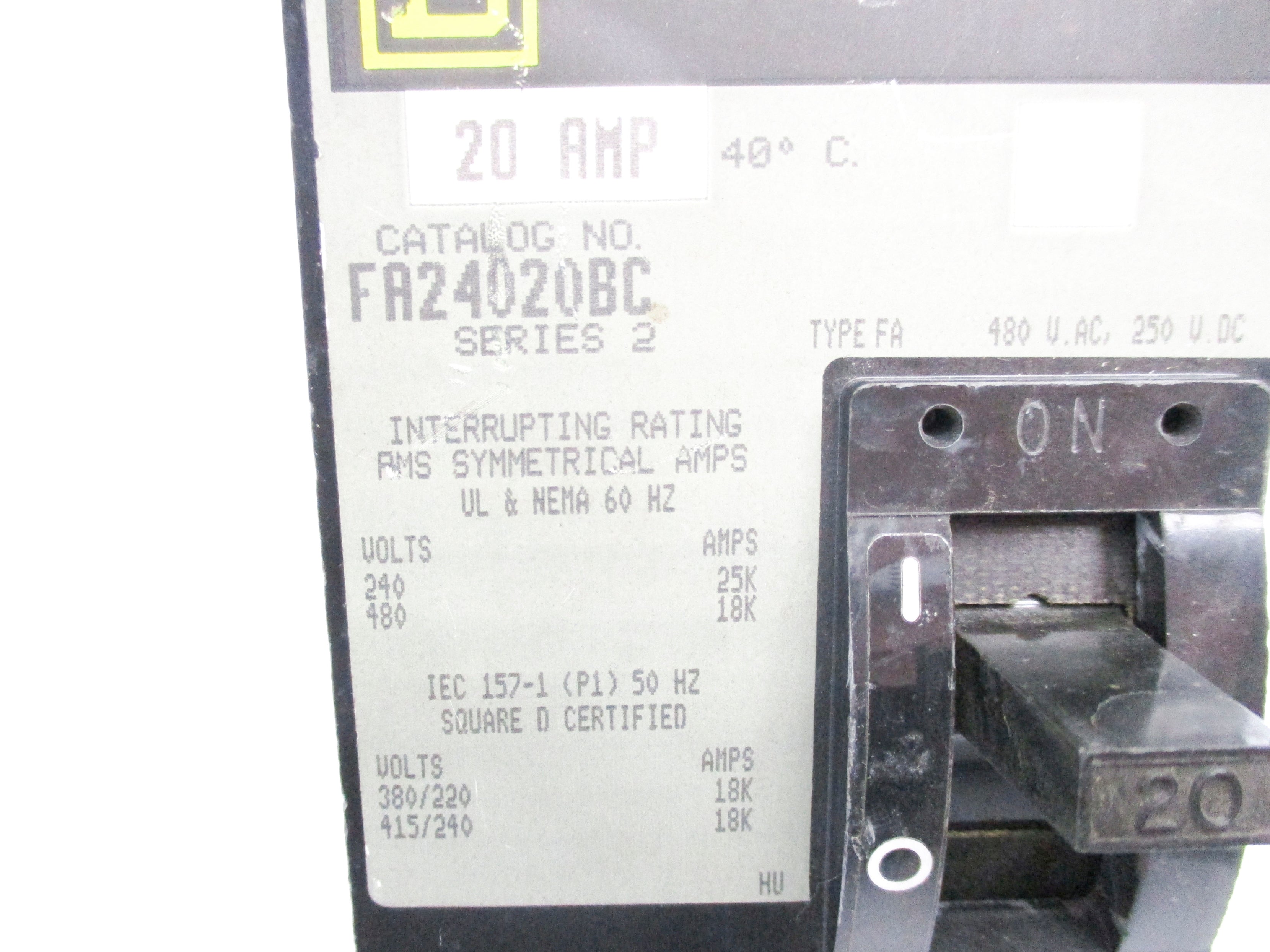 SQUARE D FA24020BC SER. 2 20A 480VAC UNMP