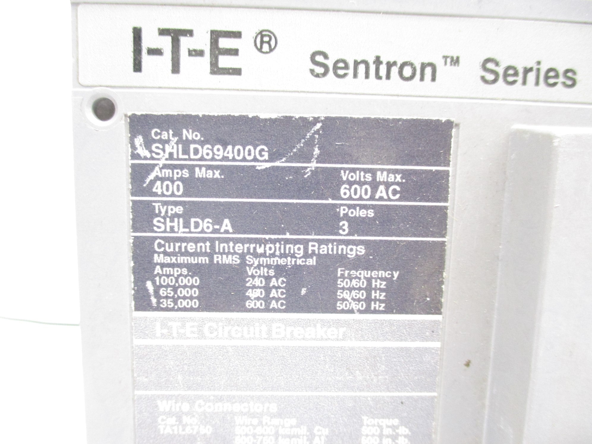 SIEMENS SHLD69400G 400A 600VAC UNMP