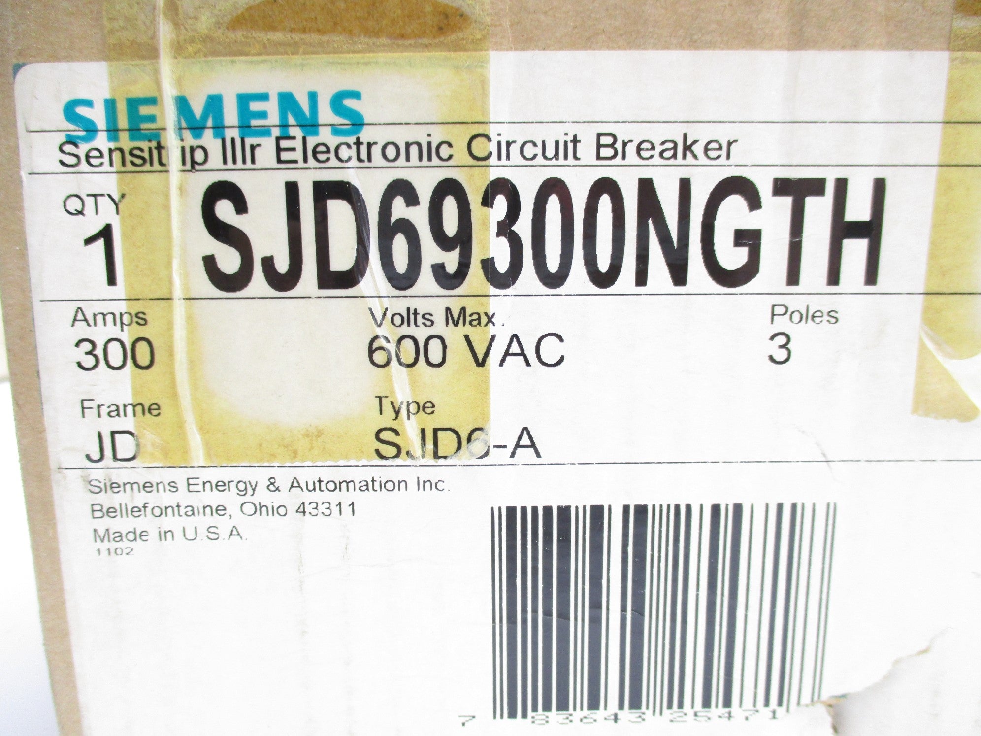 SIEMENS SJD69300NGTH 300A 600VAC NSMP
