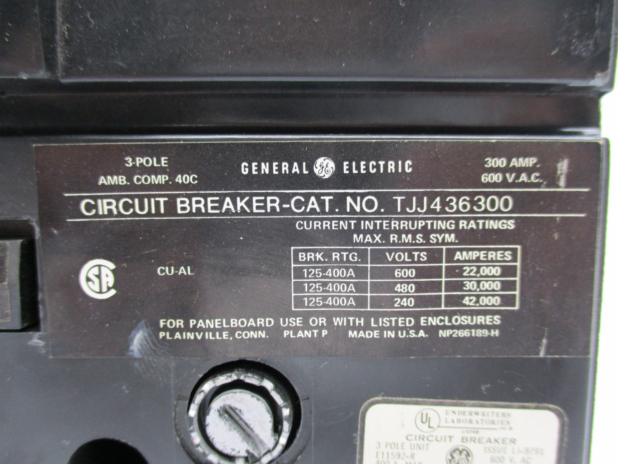GENERAL ELECTRIC TJJ436300 300A 600VAC UNMP