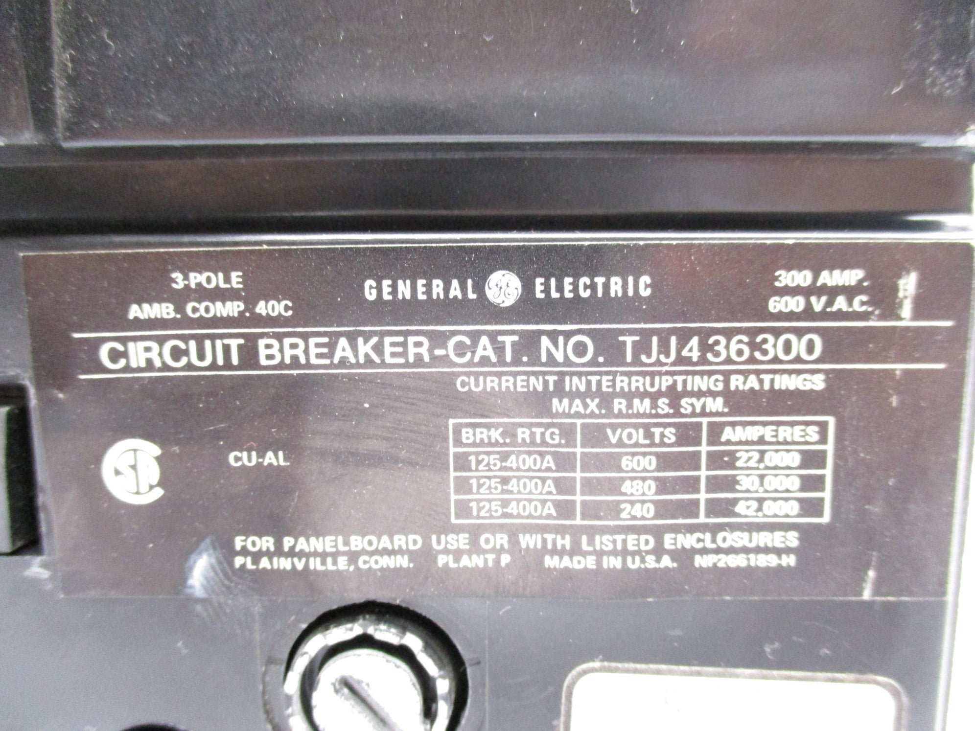 GENERAL ELECTRIC TJJ436300 300A 600VAC UNMP