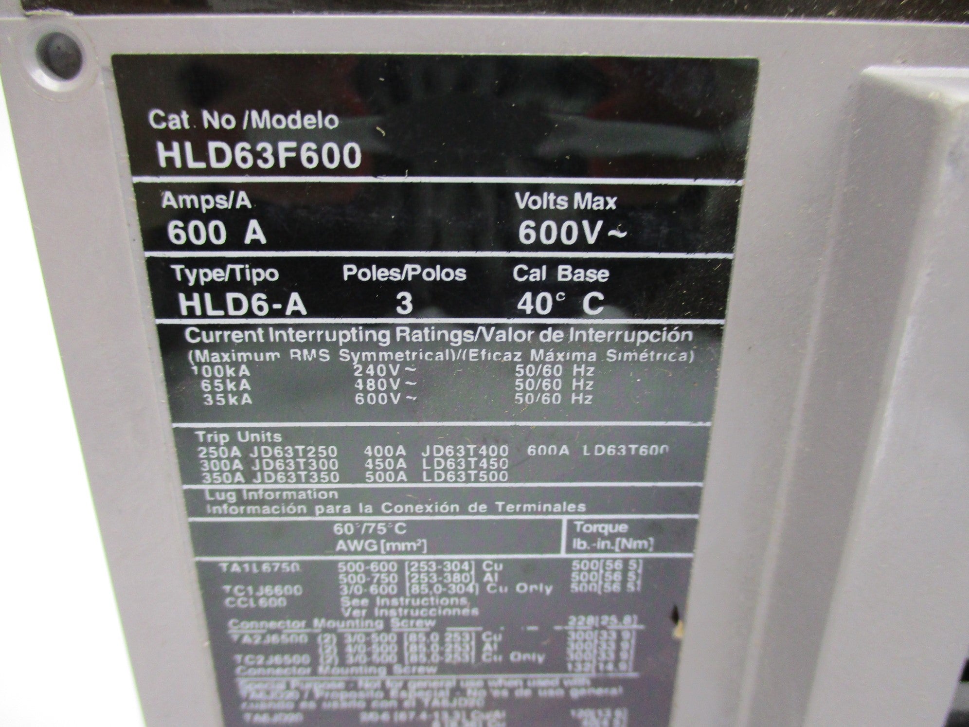 SIEMENS HLD63F600 600A 600VAC NSNP