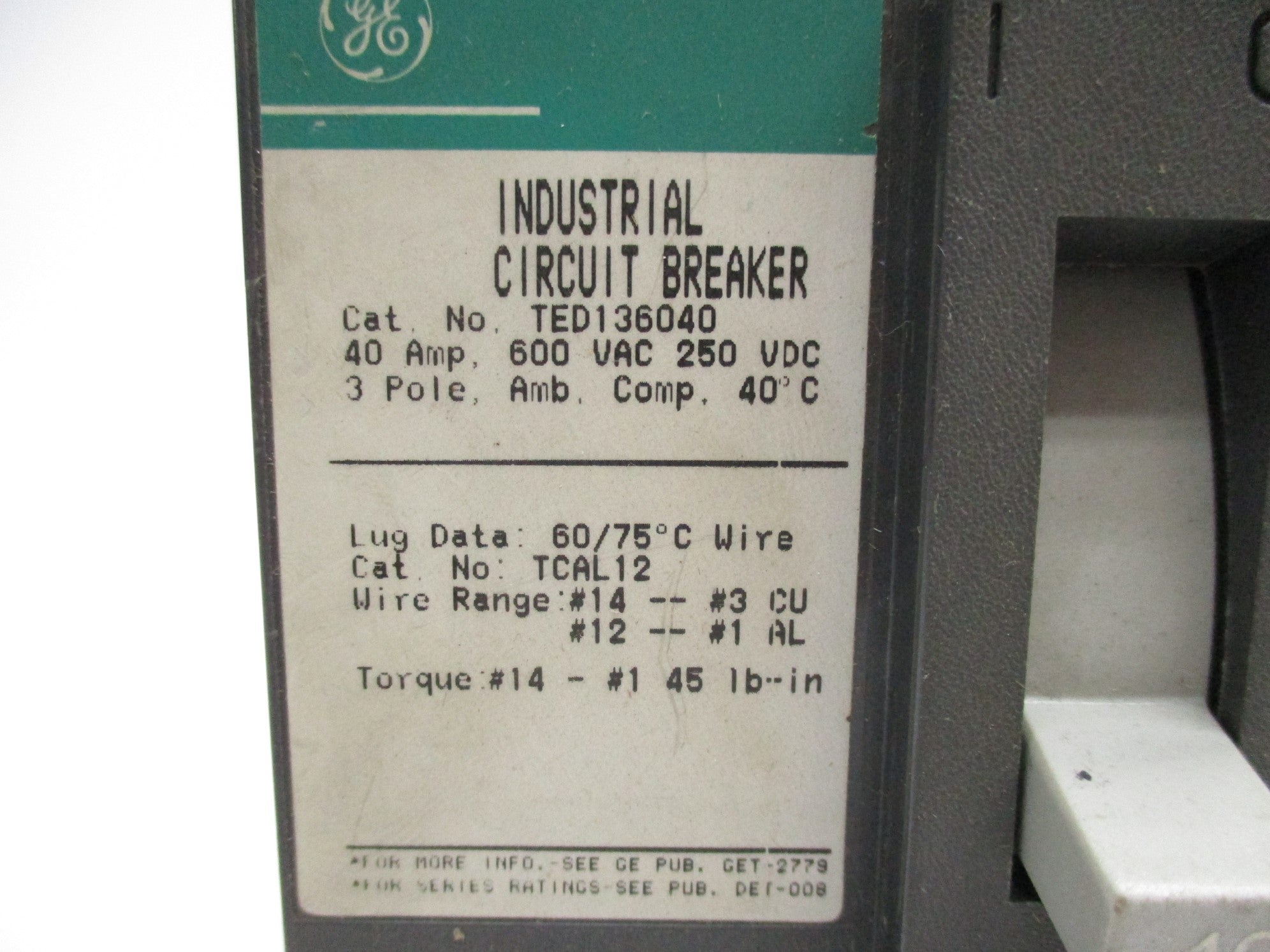 GENERAL ELECTRIC TED136040 40A 600VAC NSNP