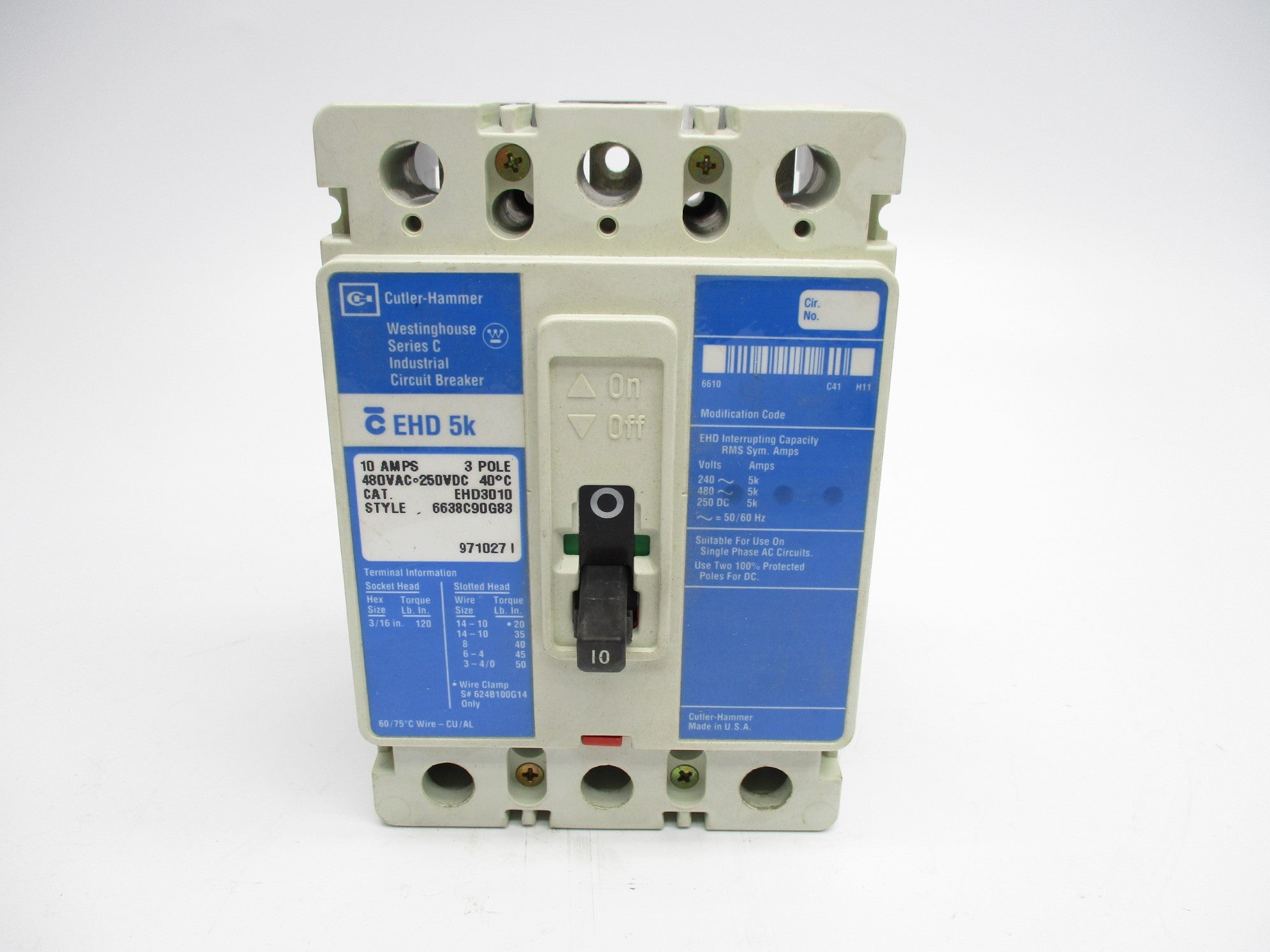 WESTINGHOUSE EHD3010 SER. C 10A 480VAC UNMP