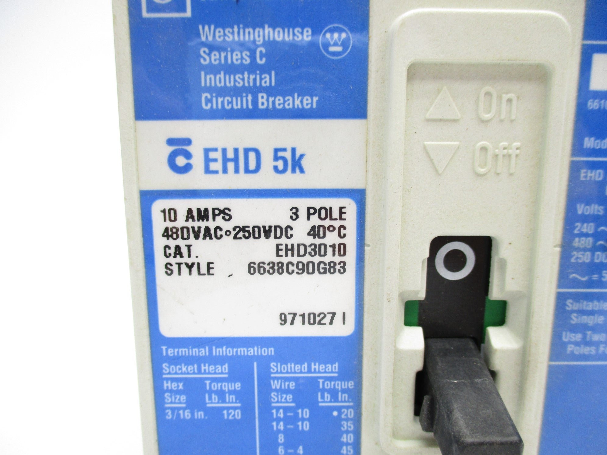 WESTINGHOUSE EHD3010 SER. C 10A 480VAC UNMP