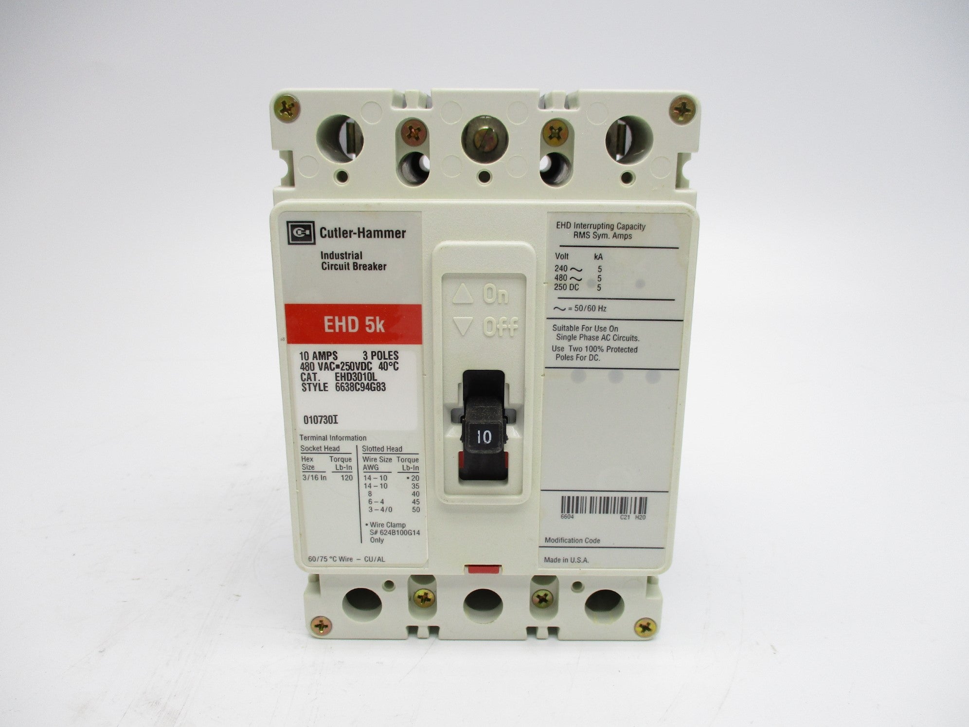 CUTLER HAMMER EHD3010L SER. C 10A 480VAC NSMP