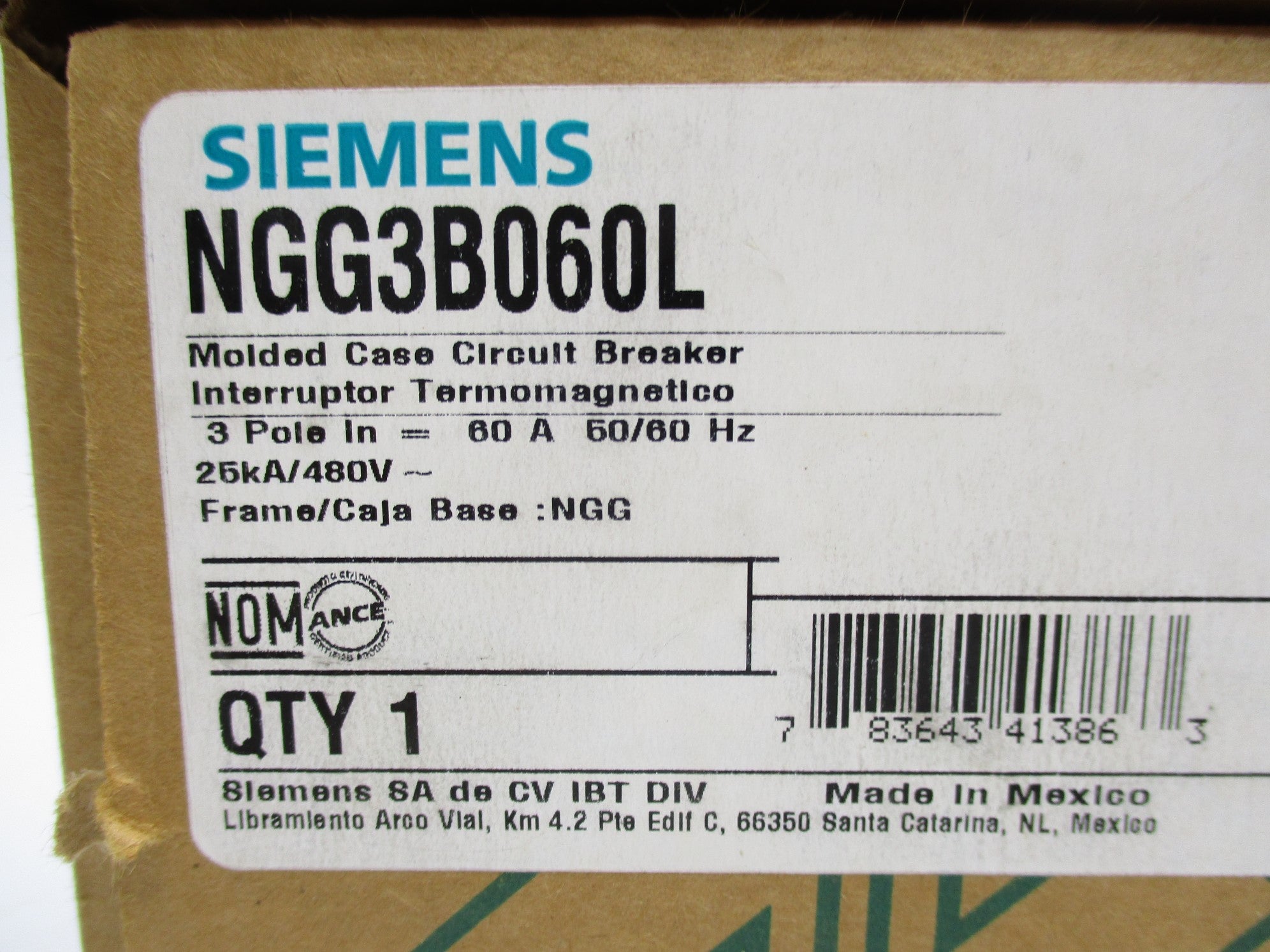 SIEMENS NGG3B060L 60A 480VAC NSMP