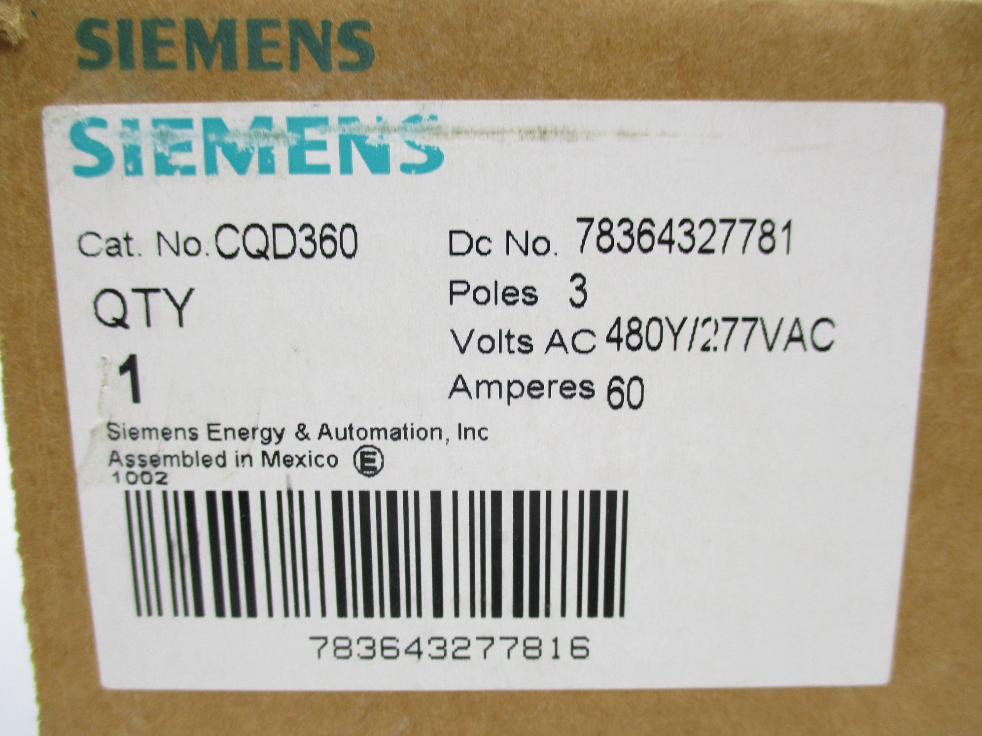 SIEMENS CQD360 60A 277VAC NSMP