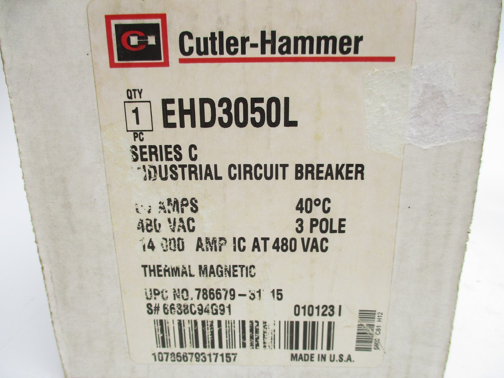 CUTLER HAMMER EHD3050L SER. C 50A 480VAC NSMP