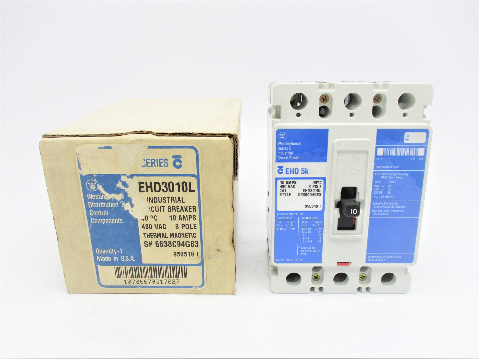 WESTINGHOUSE EHD3010L SER. C 10A 480VAC NSMP