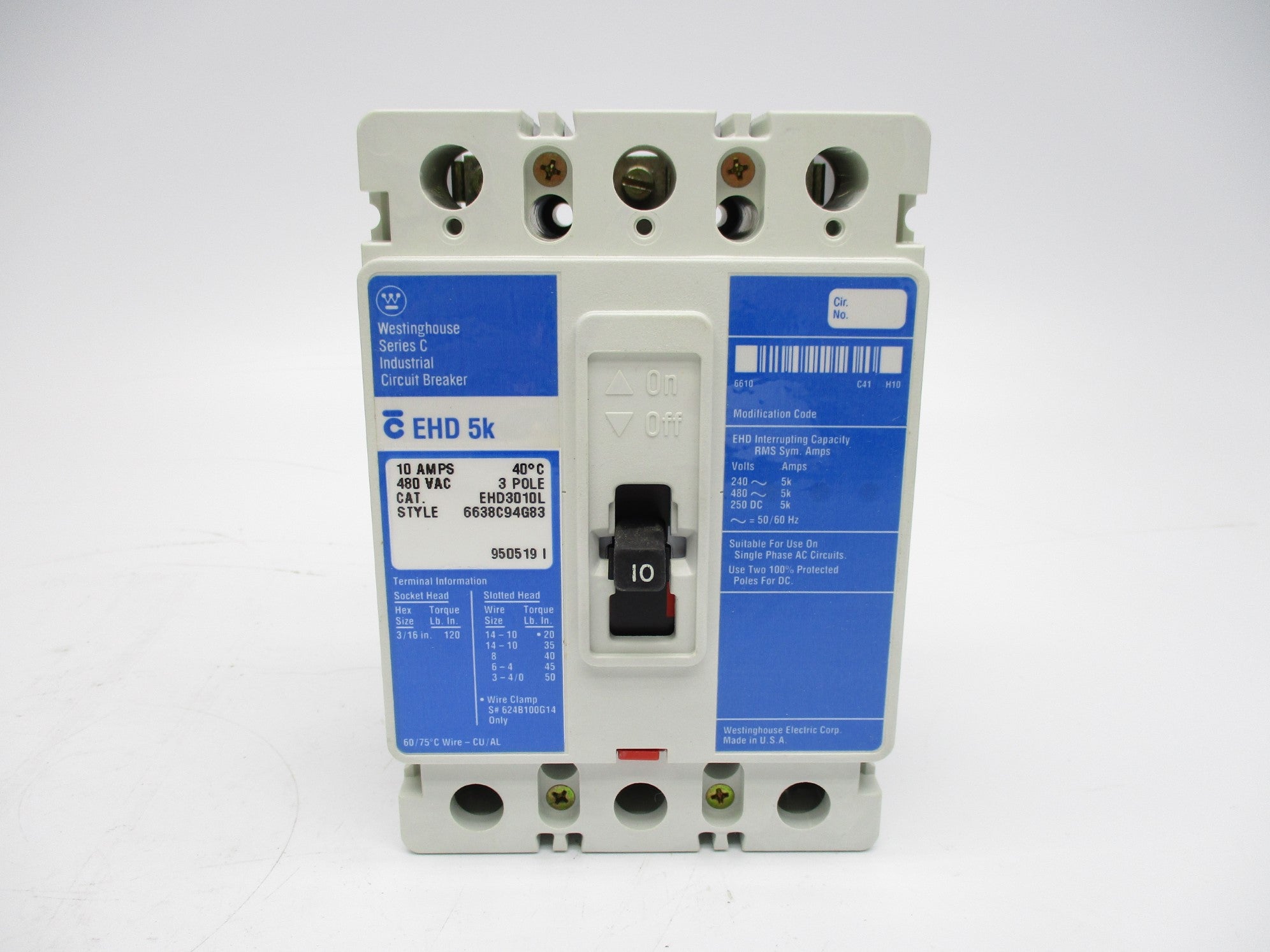 WESTINGHOUSE EHD3010L SER. C 10A 480VAC NSMP