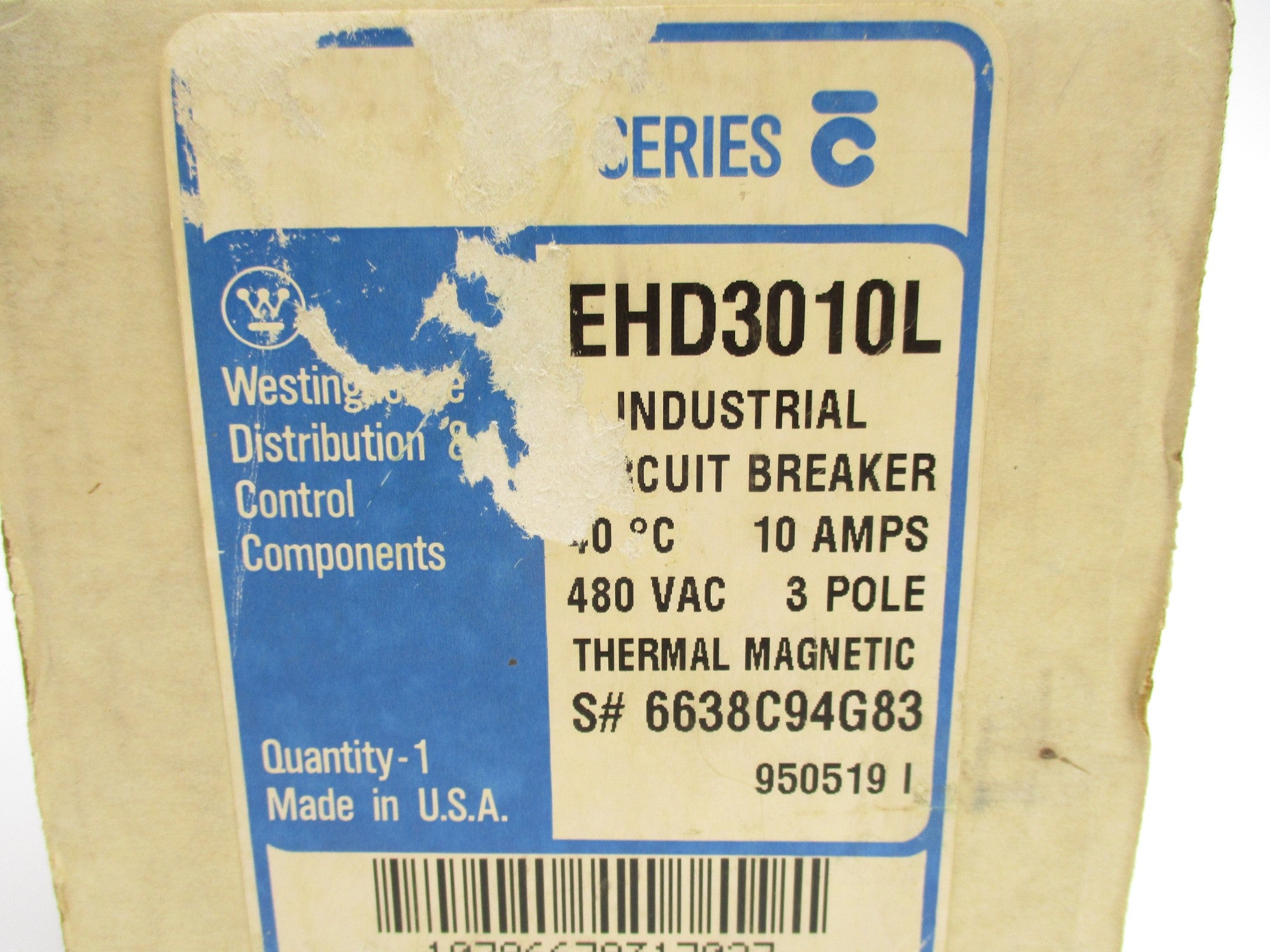 WESTINGHOUSE EHD3010L SER. C 10A 480VAC NSMP