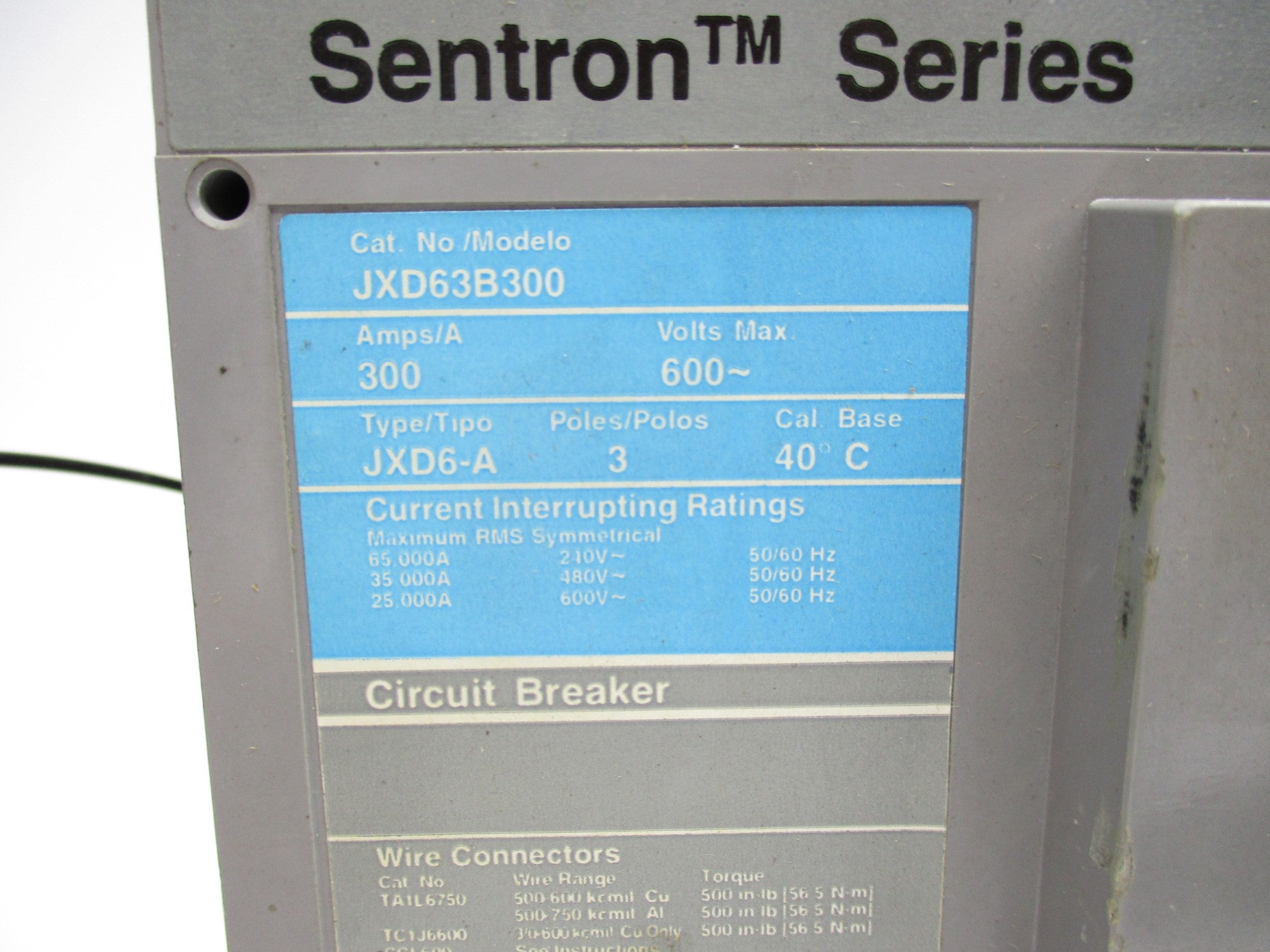 SIEMENS JXD63B300 300A 600VAC UNMP