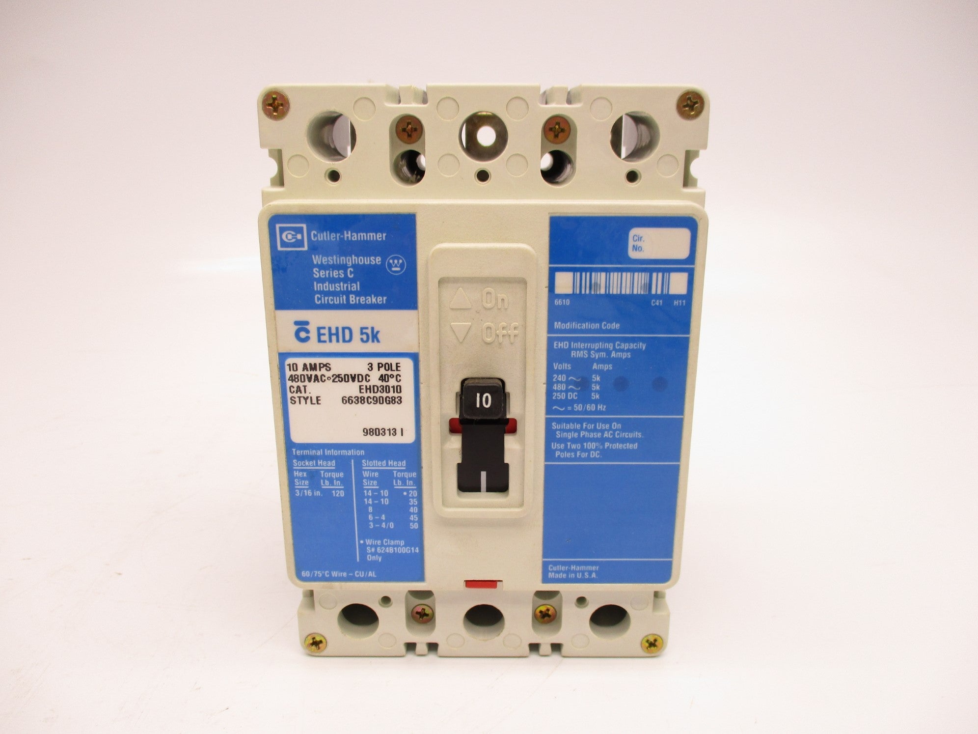 CUTLER HAMMER EHD3010 SER. C 10A 480VAC NSMP