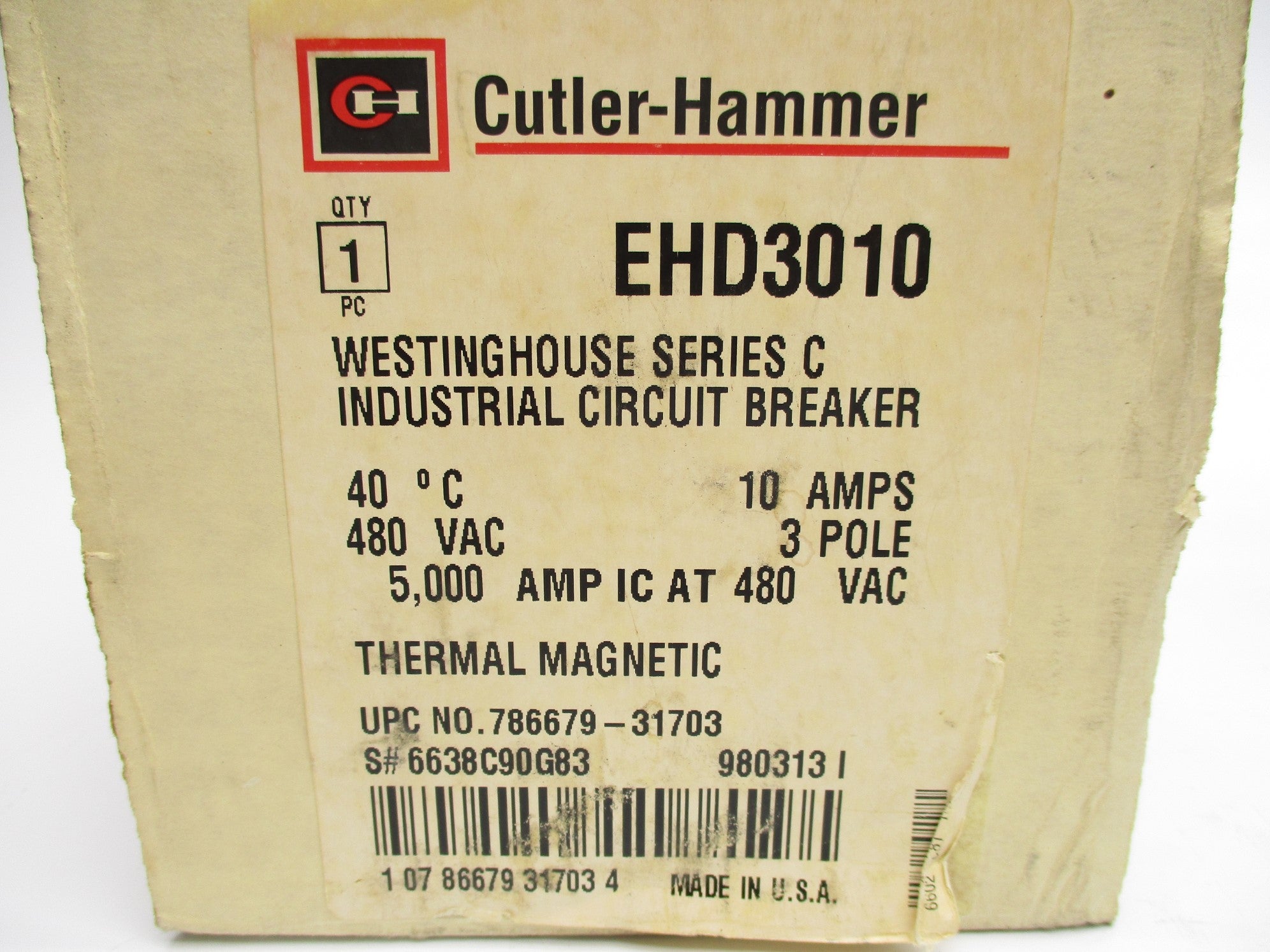 CUTLER HAMMER EHD3010 SER. C 10A 480VAC NSMP