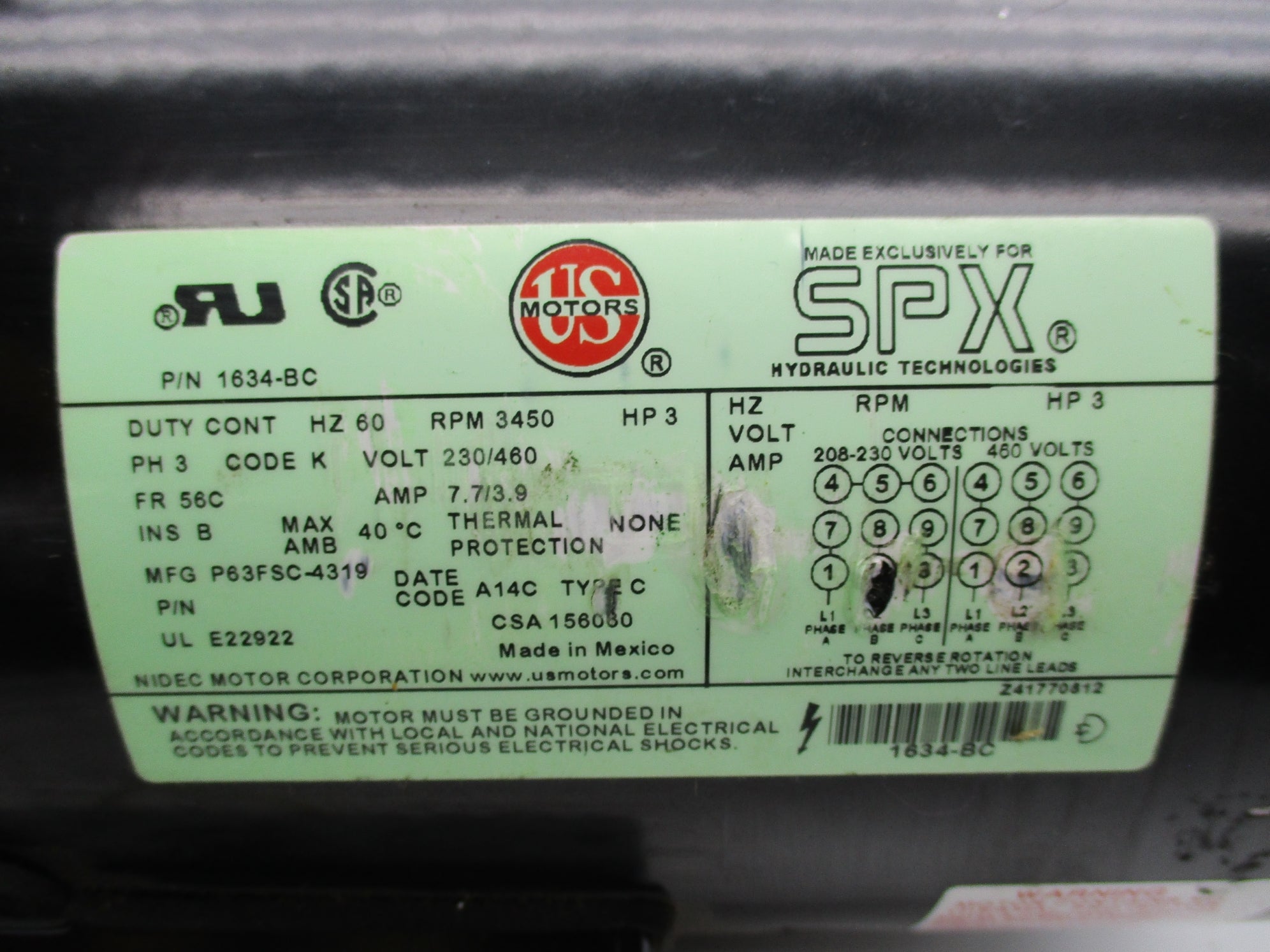 US MOTORS P63FSC-4319 1634-BC (AS PICTURED) NSNP