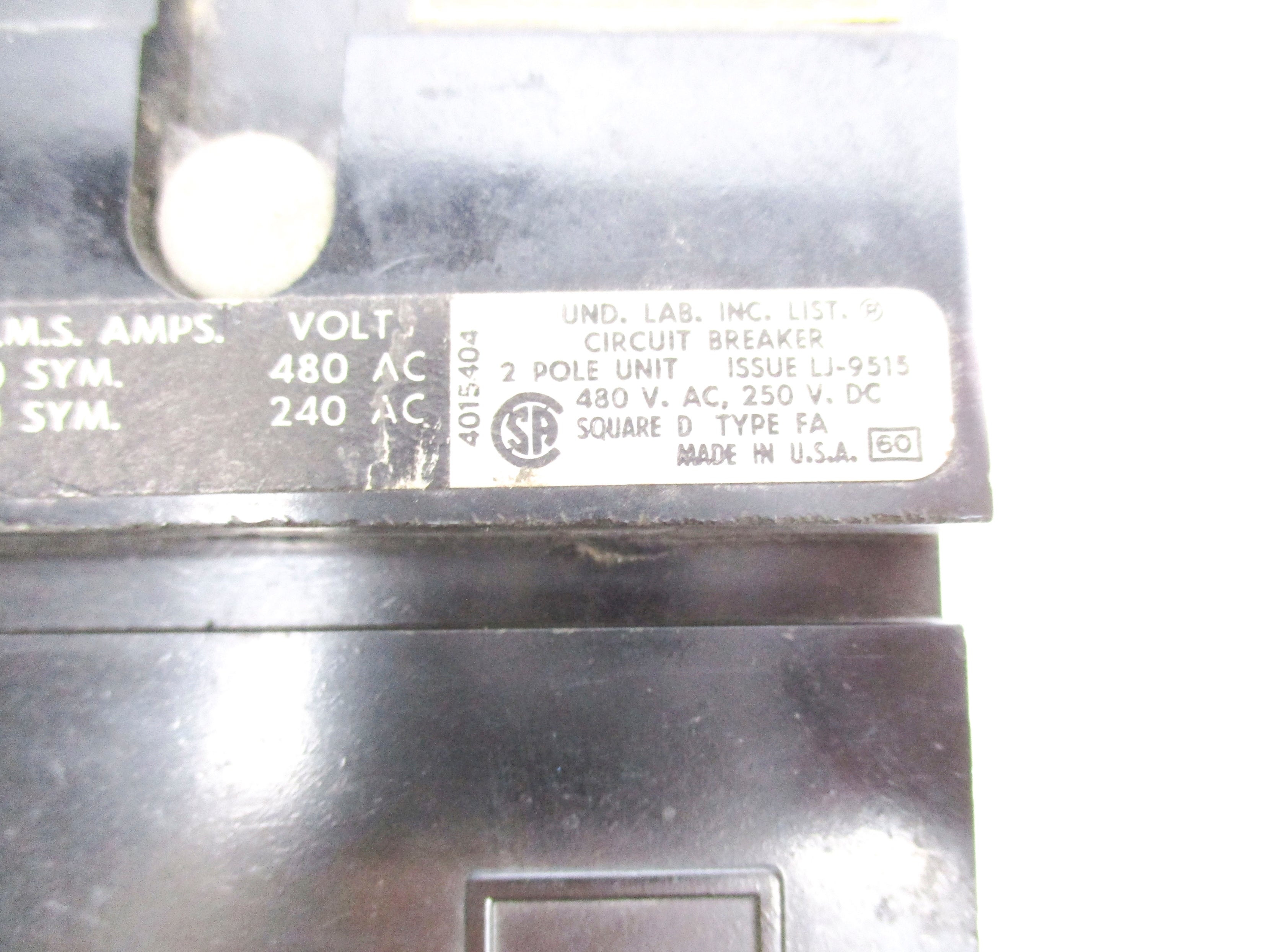SQUARE D FA-24015-BC SER. 1 15A 480VAC UNMP
