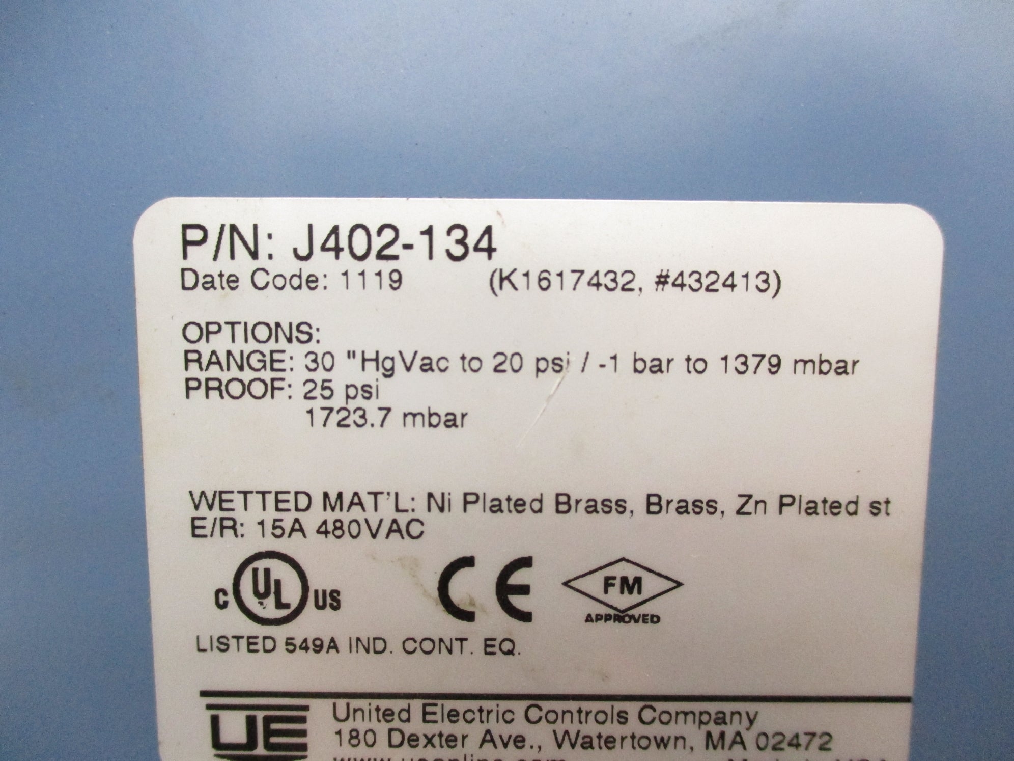 UNITED ELECTRIC J402-134 25PSI NSNP