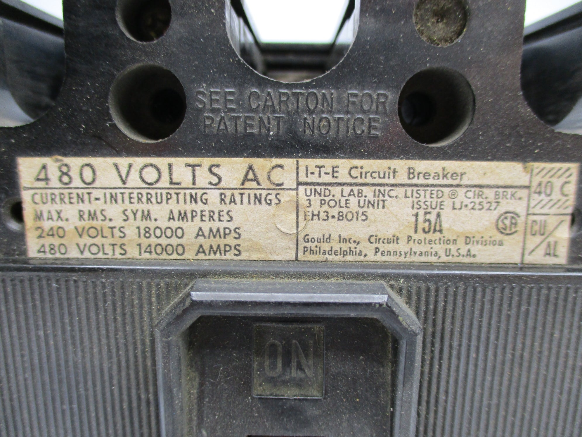 ITE EH3-B015 15A 480VAC (AS PICTURED) UNMP