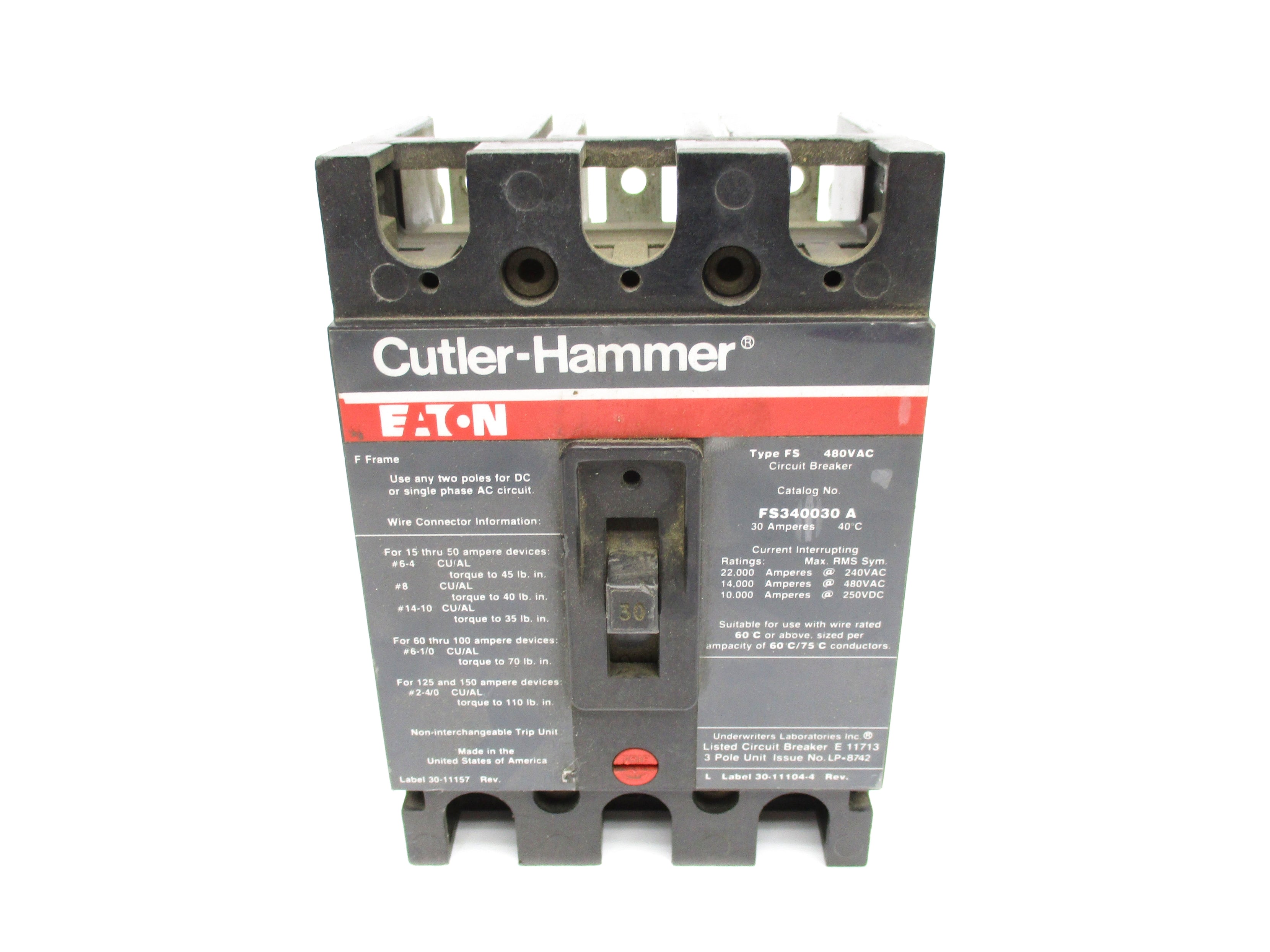 CUTLER HAMMER FS340030A 30A 480VAC (AS PICTURED) UNMP