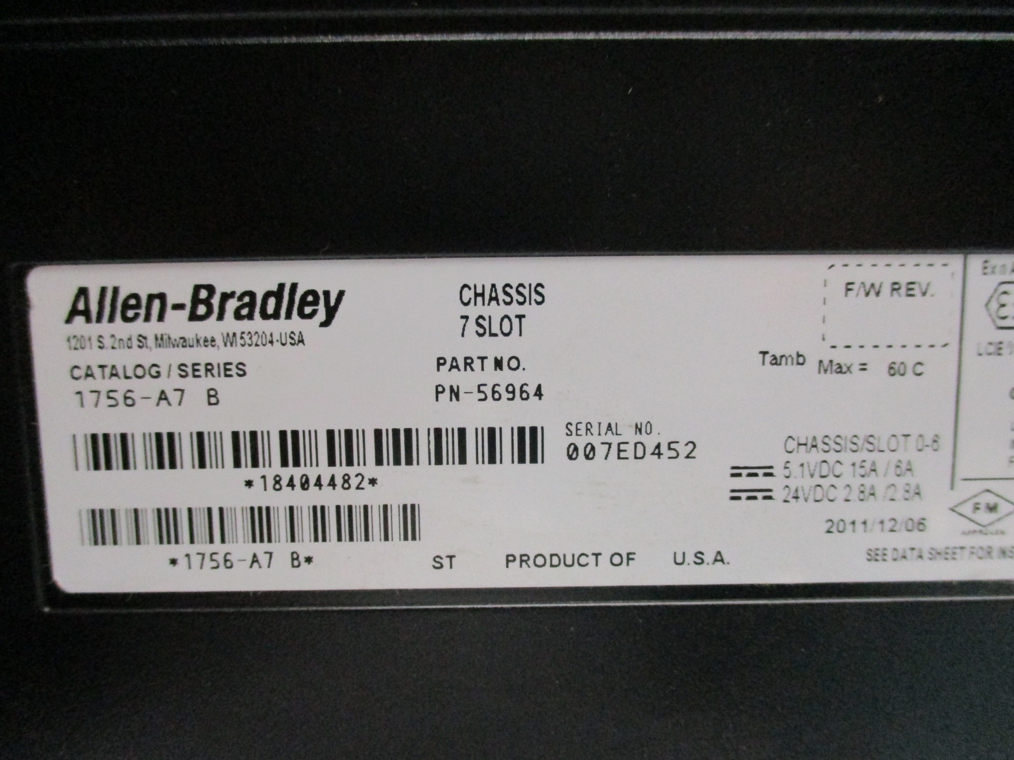 ALLEN BRADLEY 1756-PA72 SER. C 1756-A7 SER. B NSNP
