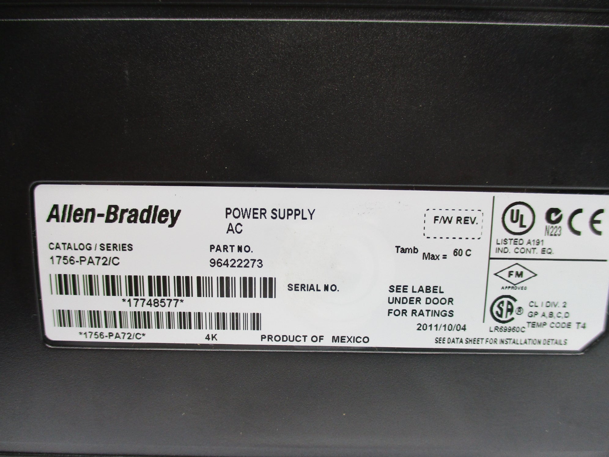ALLEN BRADLEY 1756-PA72 SER. C 1756-A7 SER. B NSNP