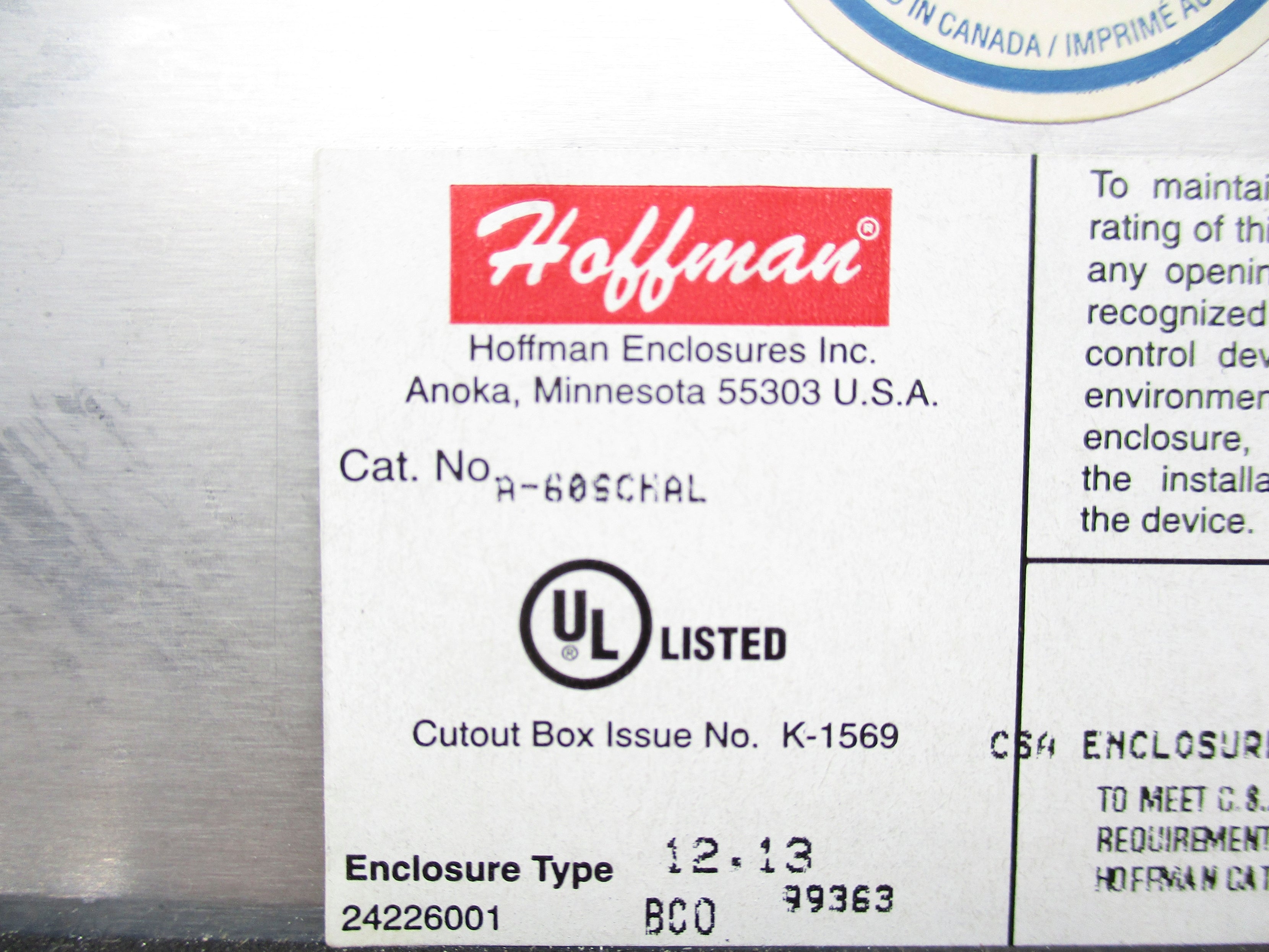HOFFMAN A-60SCHAL NSNP