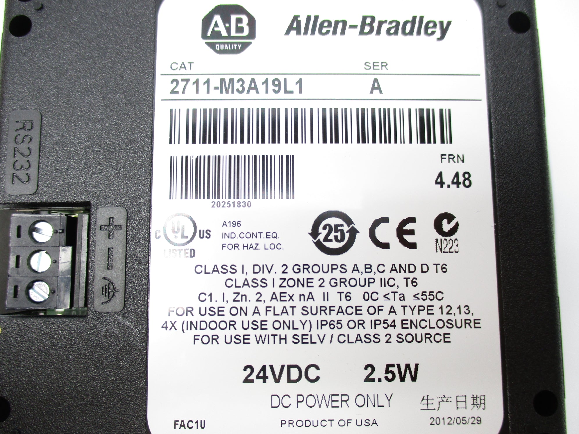 ALLEN BRADLEY 2711-M3A19L1 SER. A F/W 4.48 NSMP