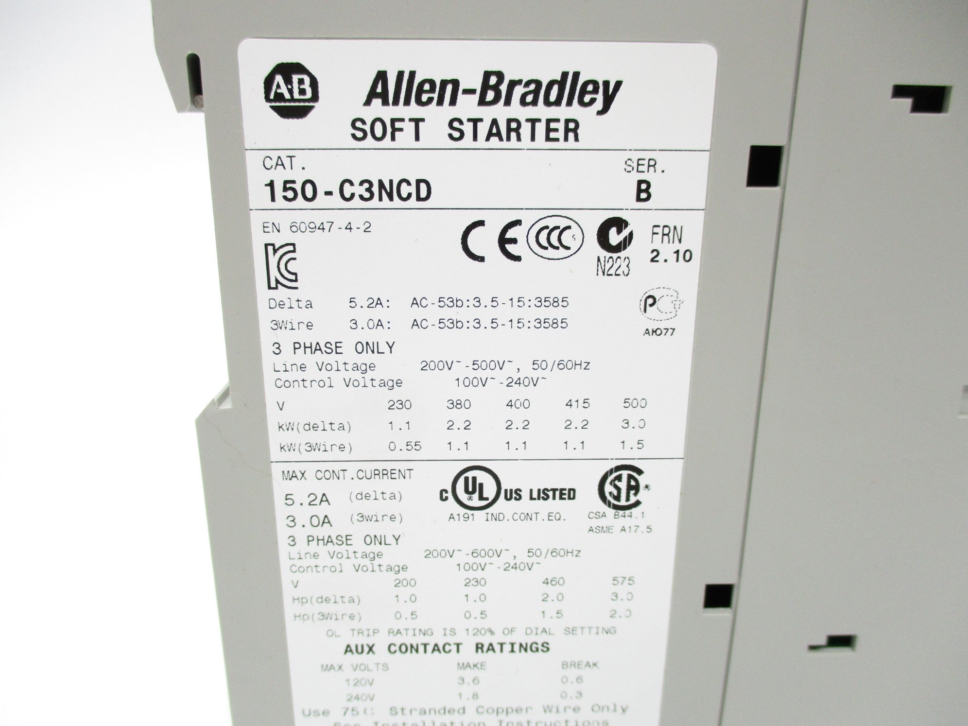 ALLEN BRADLEY 150-C3NCD SER. B F/W 2.10 NSMP