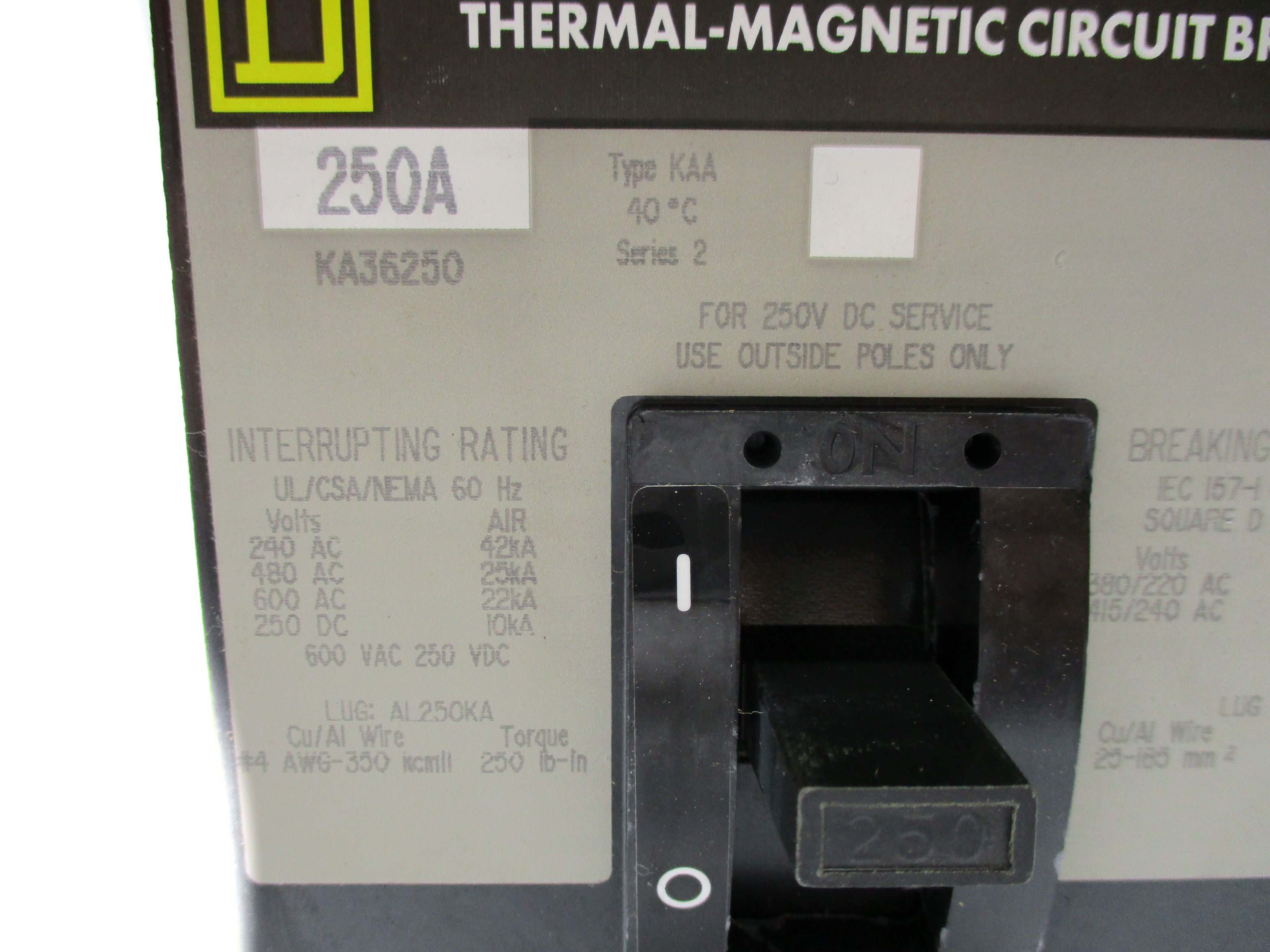 SQUARE D KA36250 250A 250VDC SER. 2 NSMP
