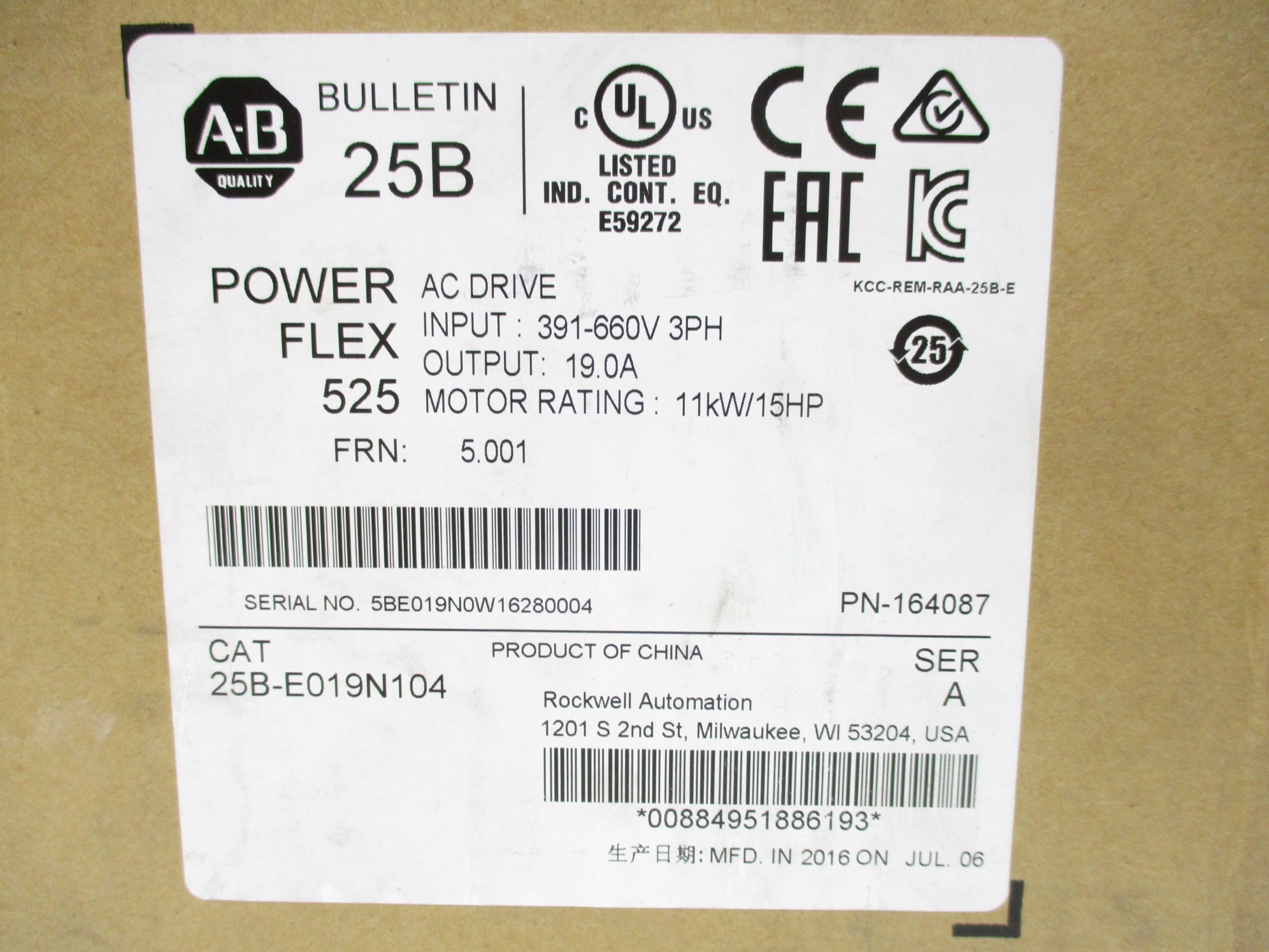 ALLEN BRADLEY 25B-E019N104 SER. A F/W 5.001 NSMP