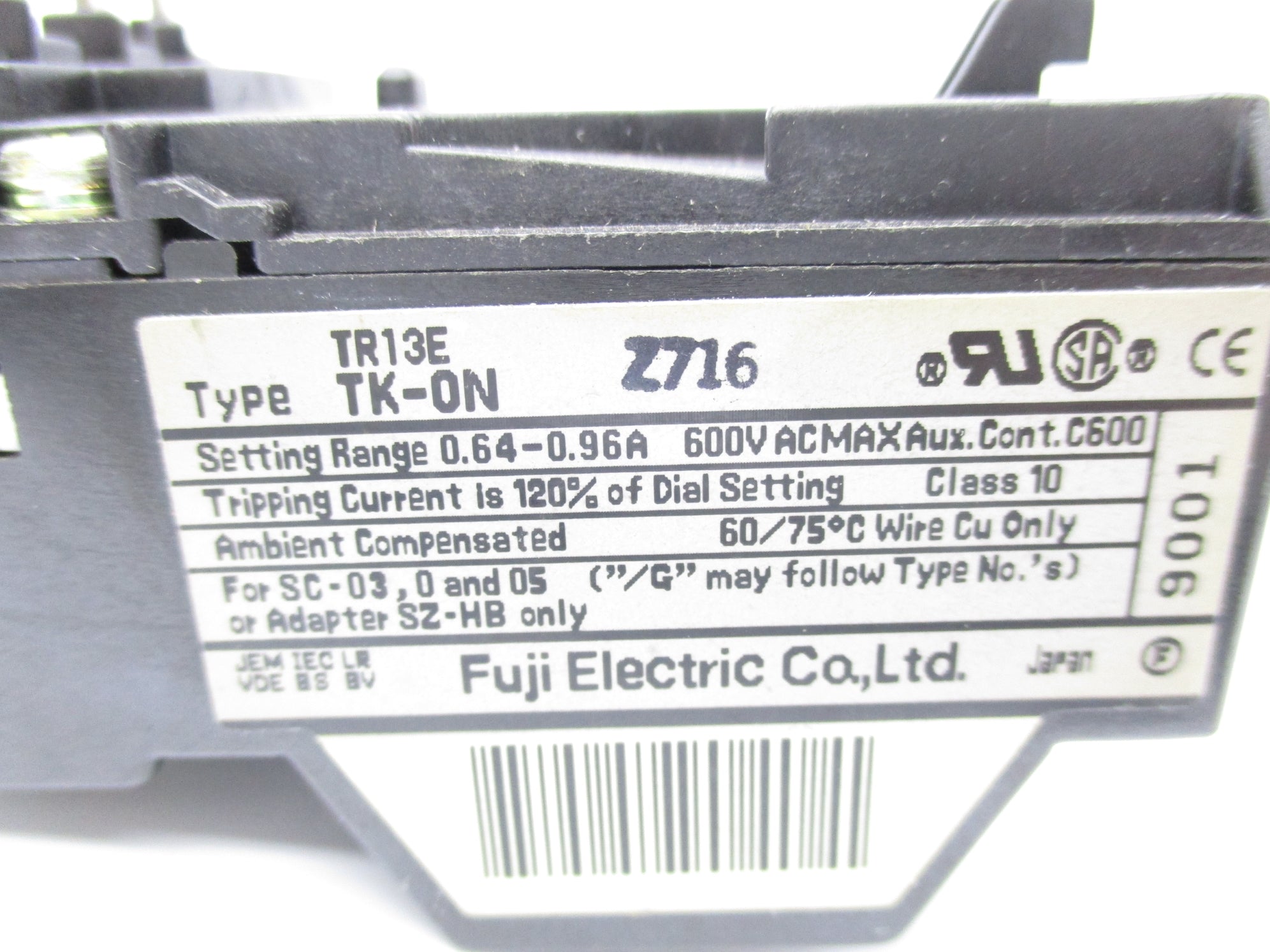 FUJI ELECTRIC TR13E TK-0N 0.64-0.96A 600VAC NSNP