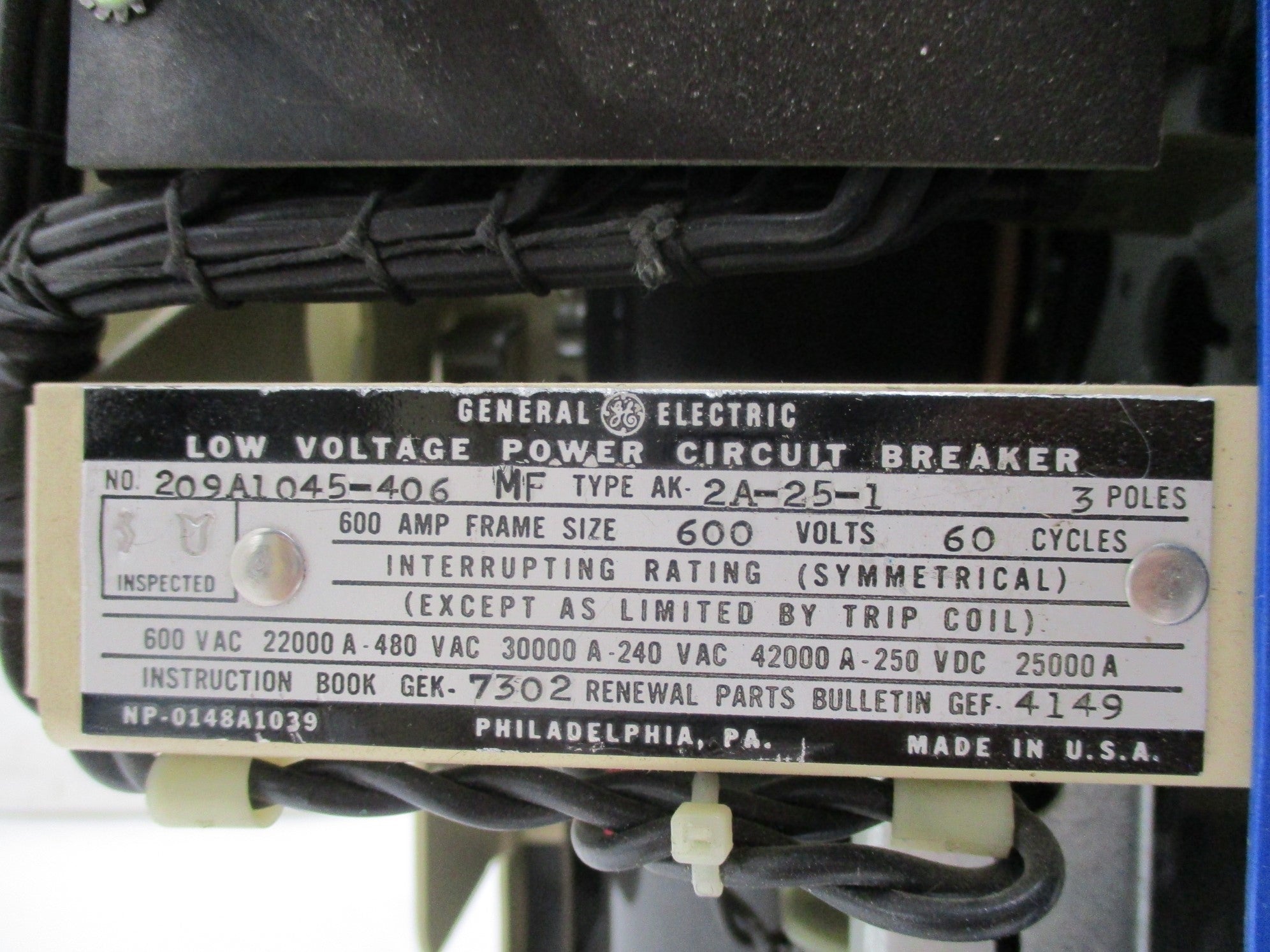 GENERAL ELECTRIC 209A1045-406-MF AK2A-25-1 600A 600V REMAN