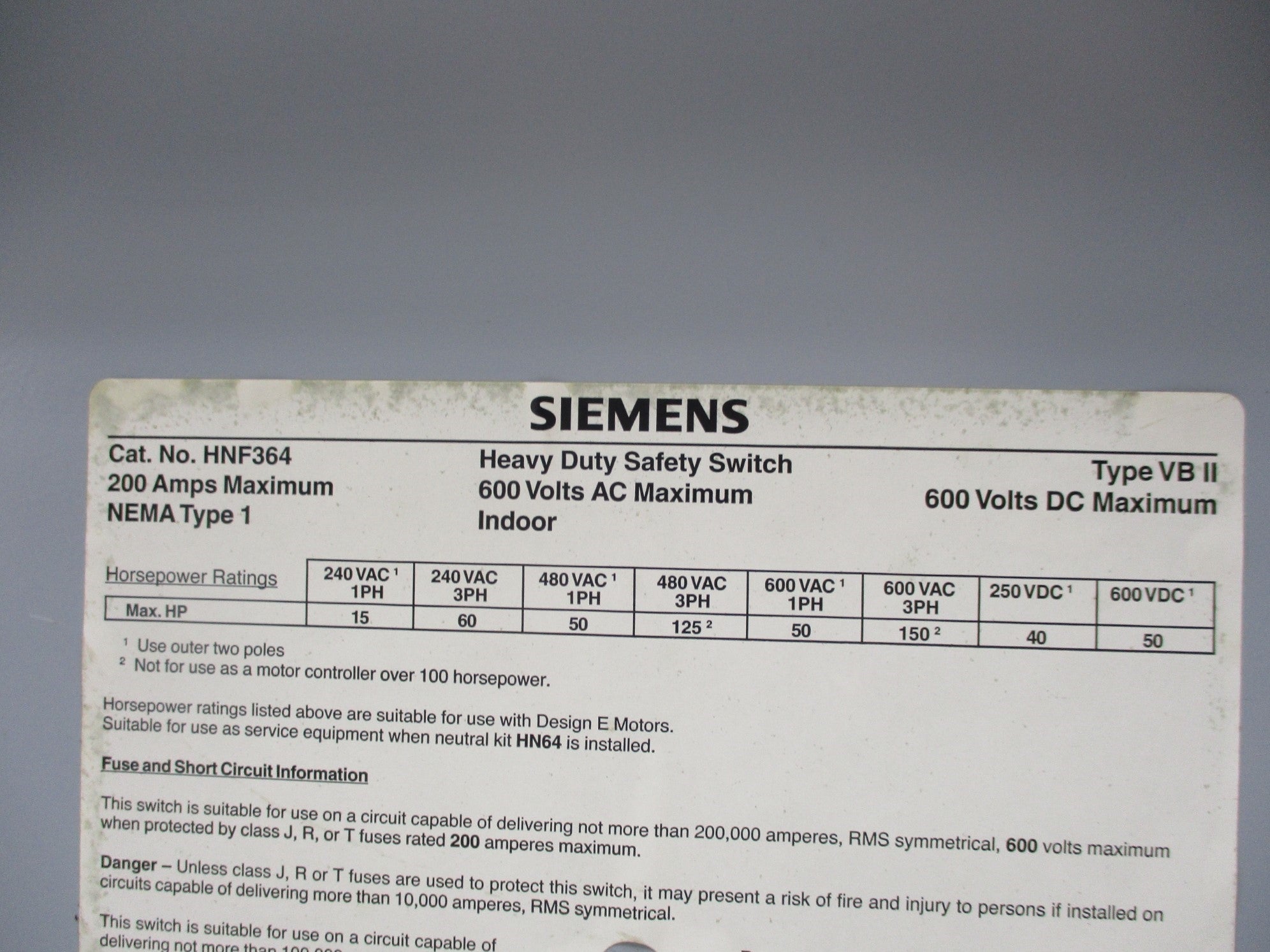 SIEMENS HNF364 UNMP