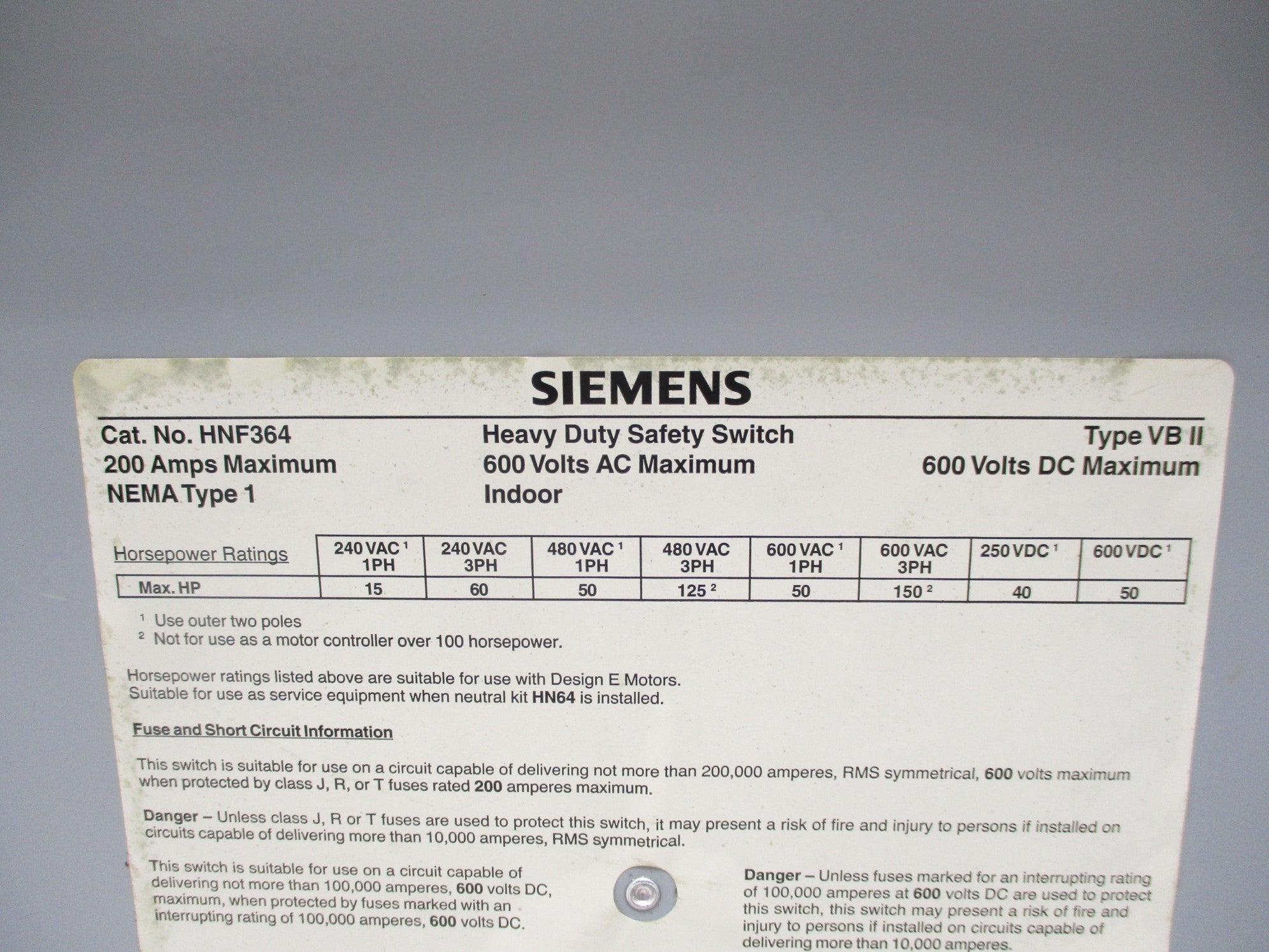 SIEMENS HNF364 UNMP