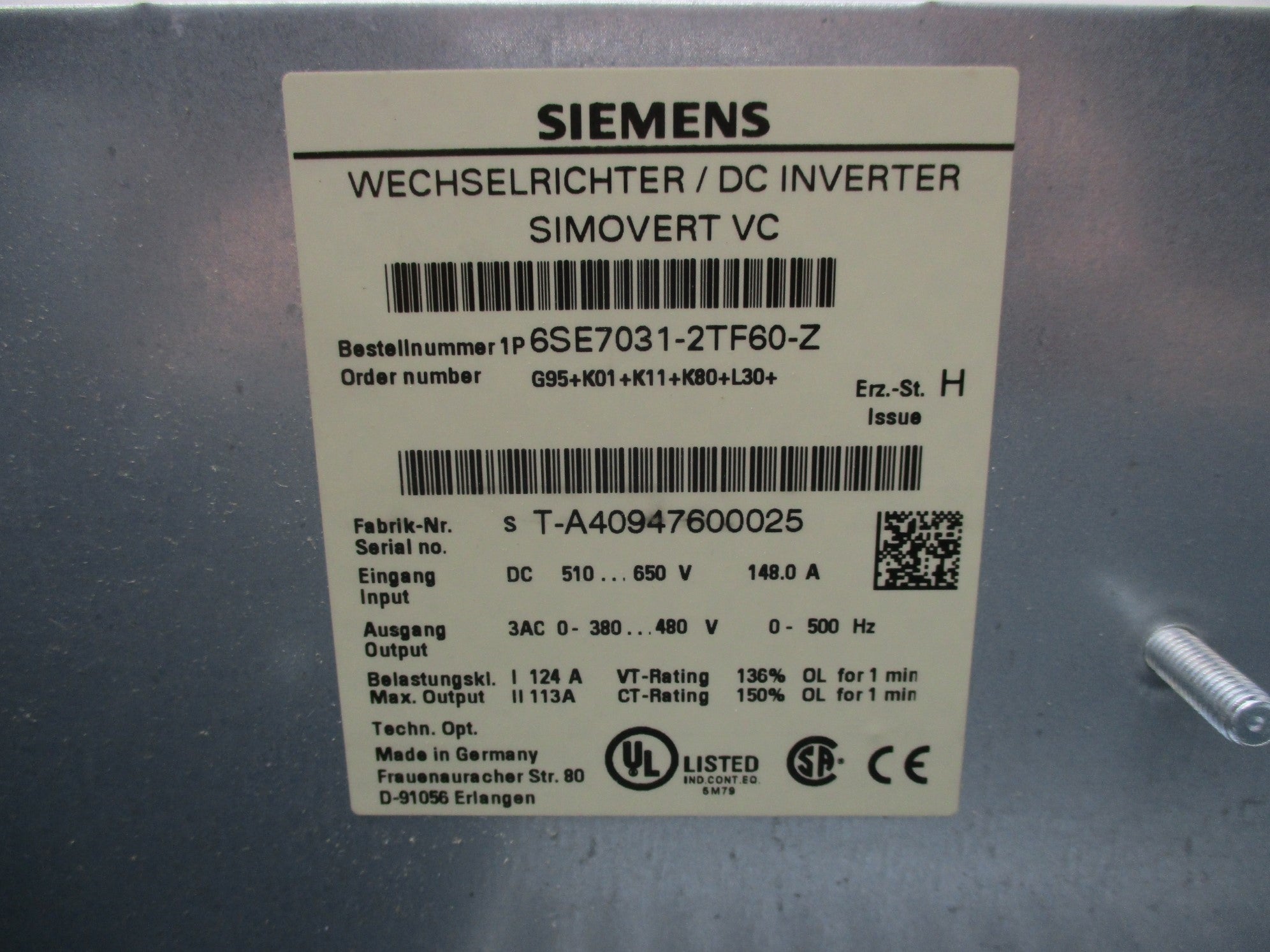 SIEMENS 6SE7031-2TF60-Z NSMP