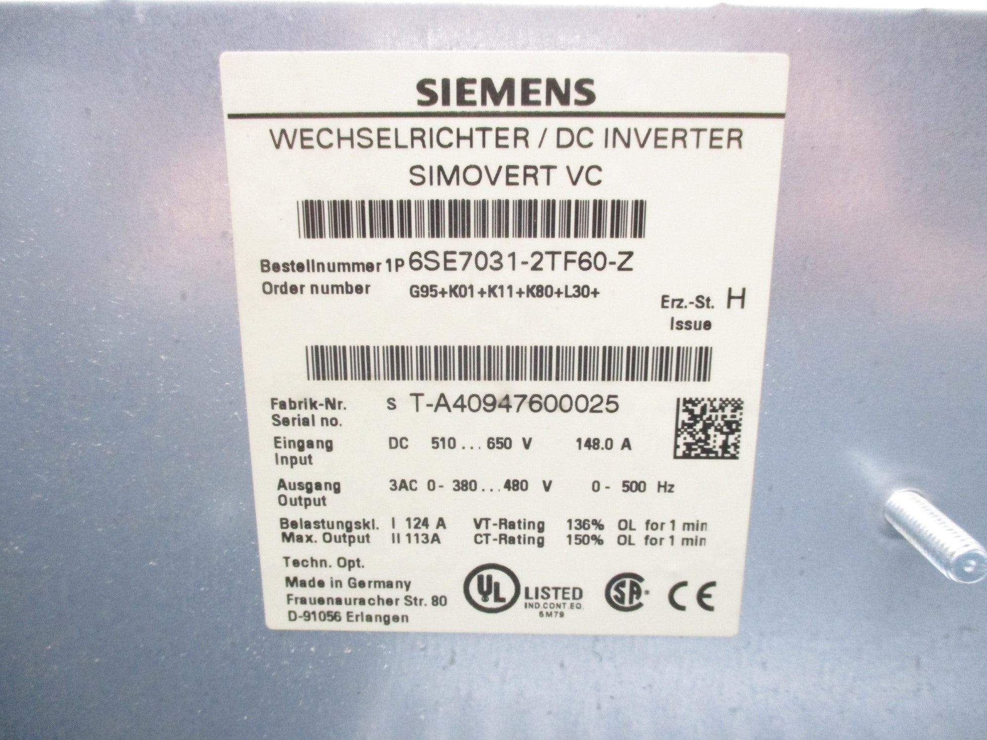SIEMENS 6SE7031-2TF60-Z NSMP